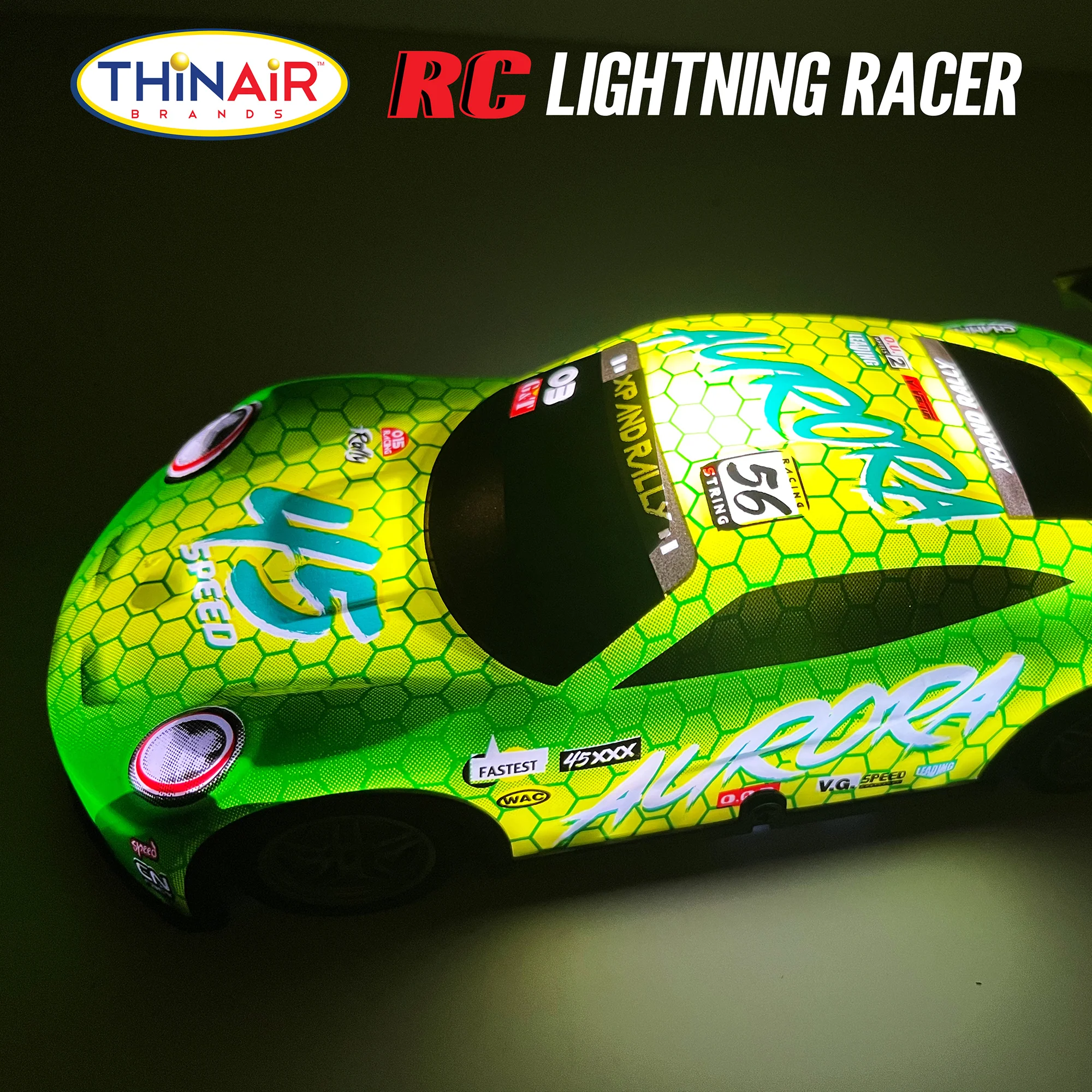 Hyper Drive RC Lightning Racer 1:40 Scale Radio Controlled Light-Up Car - Green & Yellow - Image 5