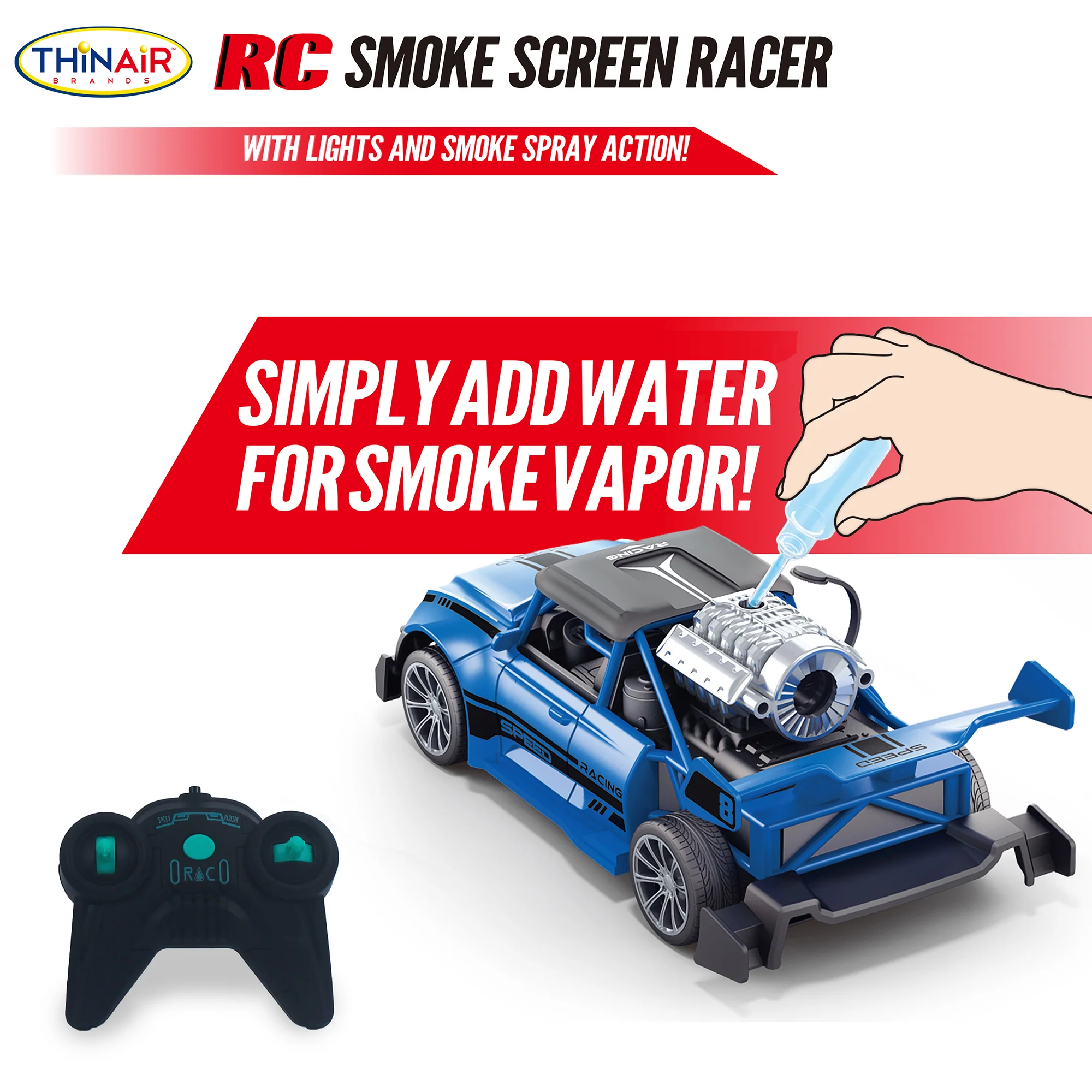 Hyper Drive RC Smoke Screen - Blue Light-Up Racer with Vapor Mist - Kids 5+ - Image 4