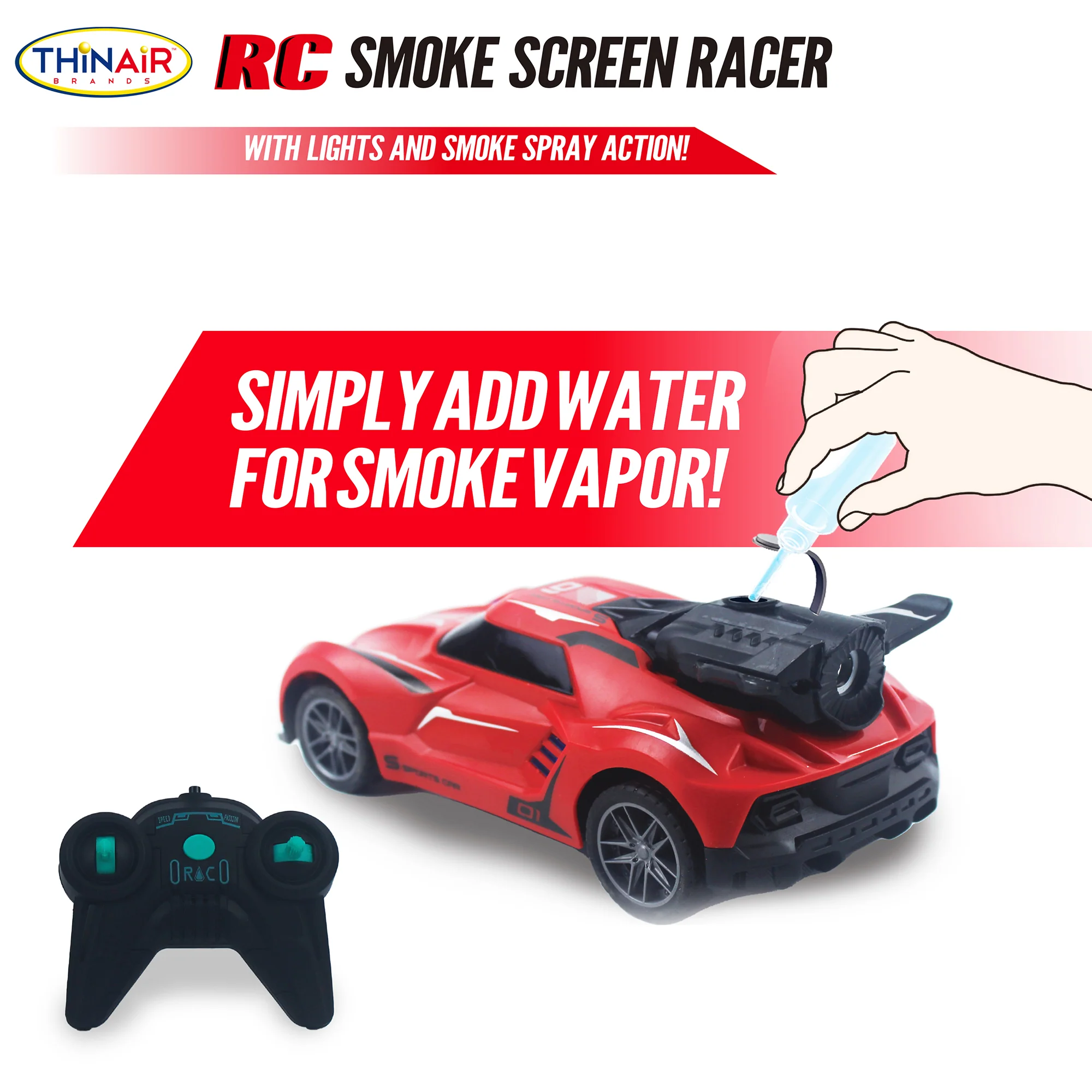 Thin Air Brands Hyper Drive RC Smoke Screen Racer - Red Light-Up Car with Vapor Mist - Image 4