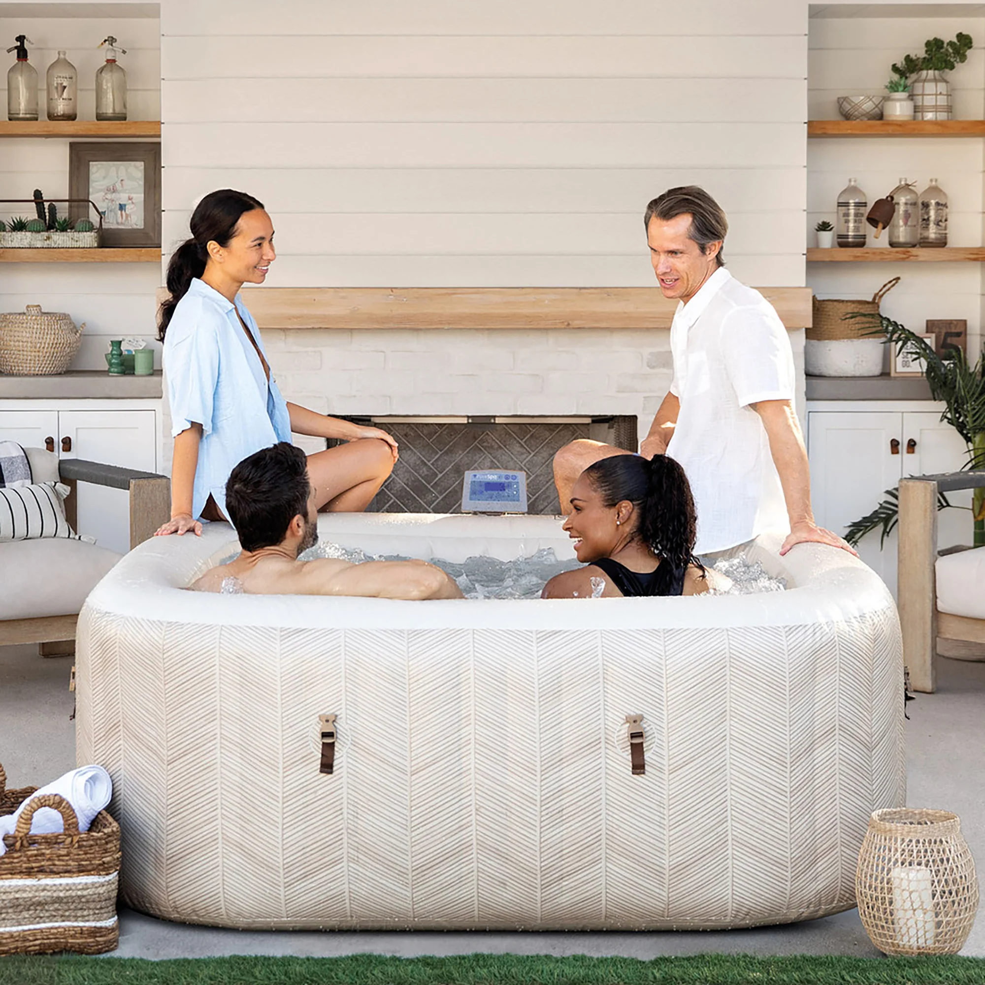 Intex PureSpa Chevron Deluxe 4-Person 69" Square Inflatable Hot Tub with Jets - Image 5