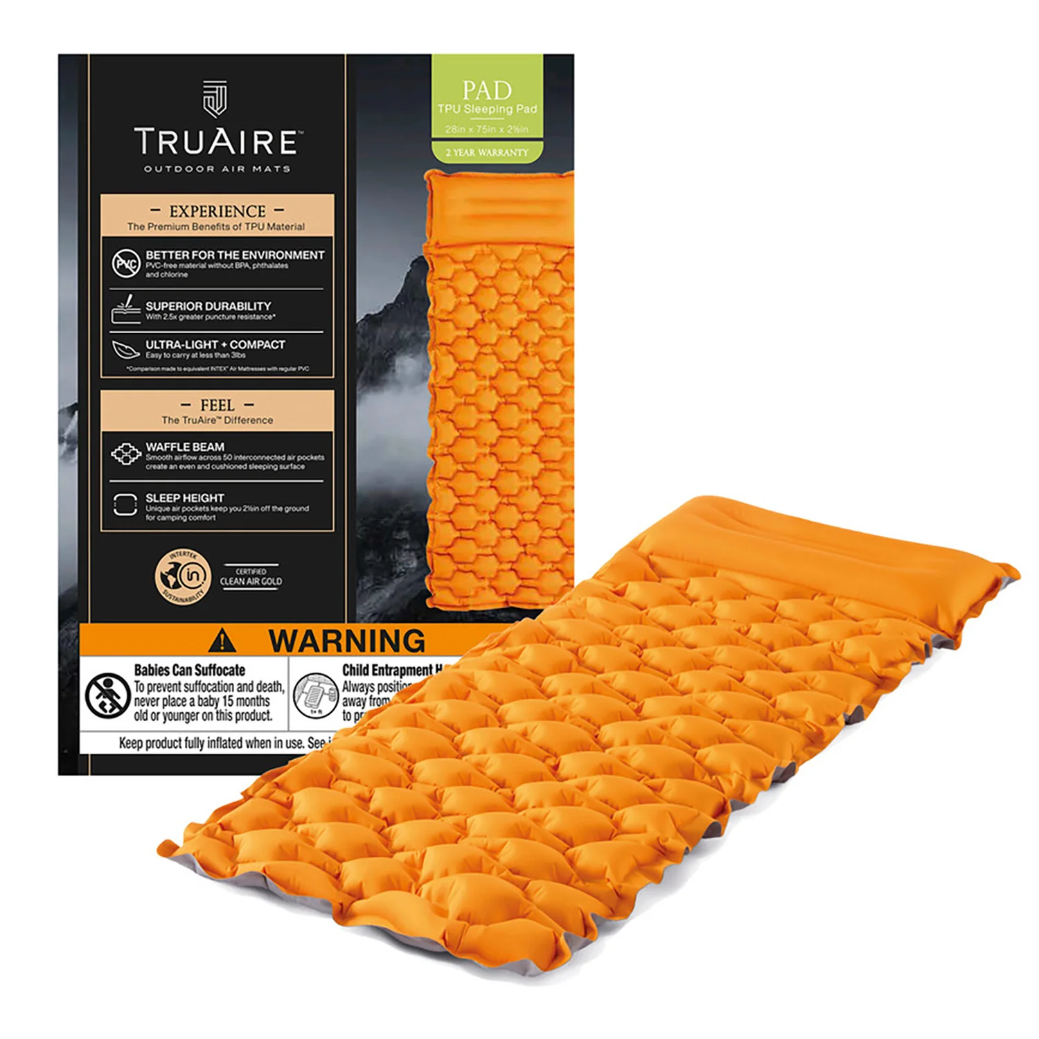 Intex TruAire 4.5" Inflatable Sleeping Pad with Built-In Pillow - Image 2