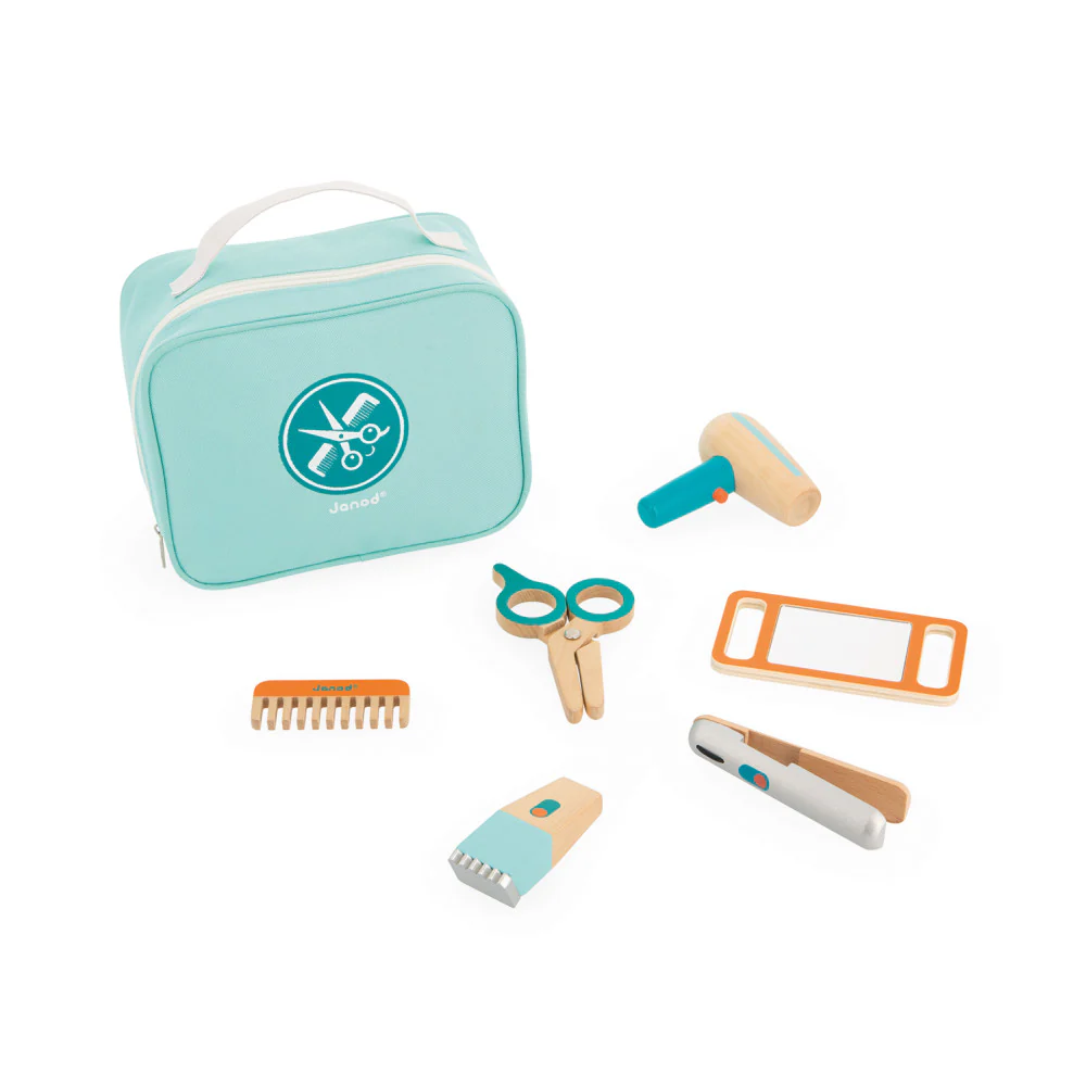 Janod 6-Piece Hairdresser Play Set – Vibrant Blue/Orange - Image 2