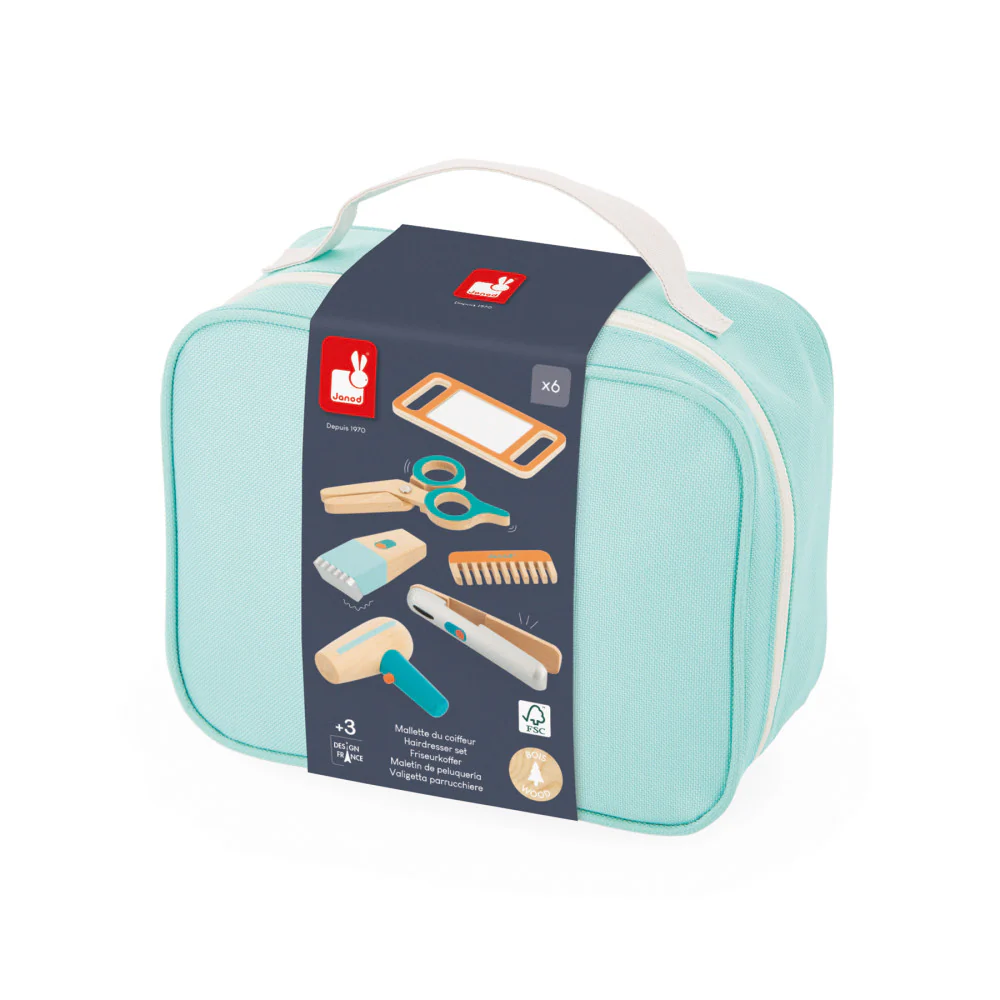 Janod 6-Piece Hairdresser Play Set – Vibrant Blue/Orange - Image 3