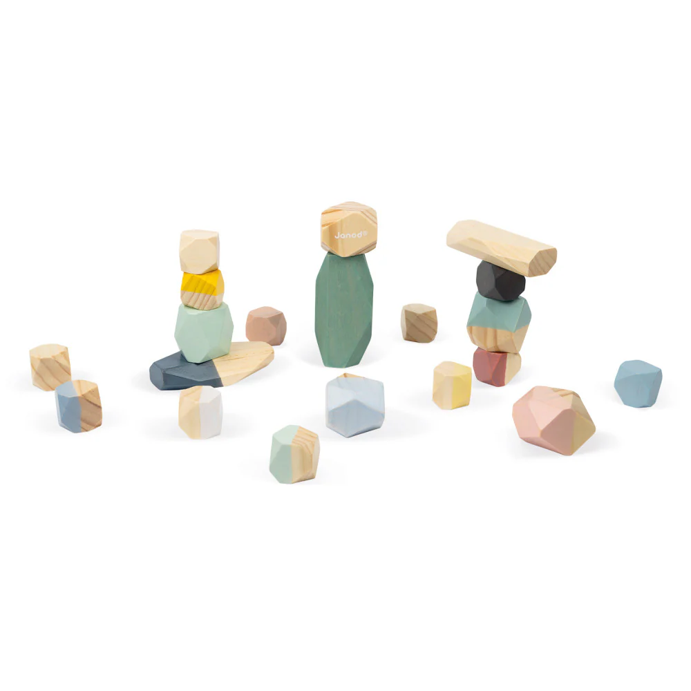 Janod Sweet Cocoon - Colorful Stacking Wooden Stones - Image 3