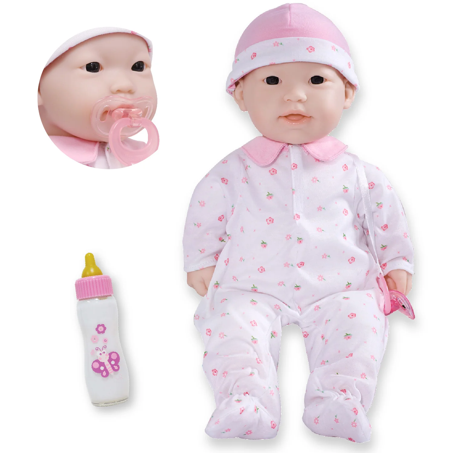 JC Toys La Baby Soft 16" Doll with Pink Sleeper and Pacifier - Image 2