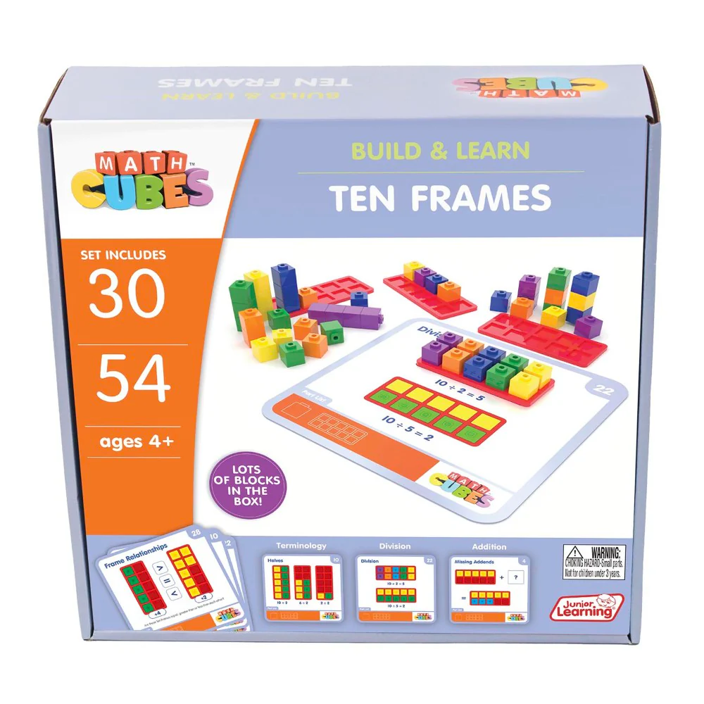 Junior Learning Mathcubes Ten Frames Set - Interactive Math Learning Toy