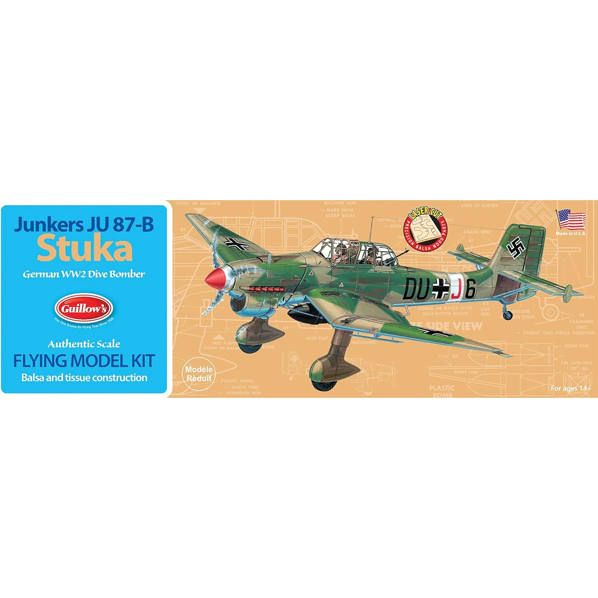 Guillow's Junkers JU 87-B Stuka Flying Model Kit 34-Inch Wingspan