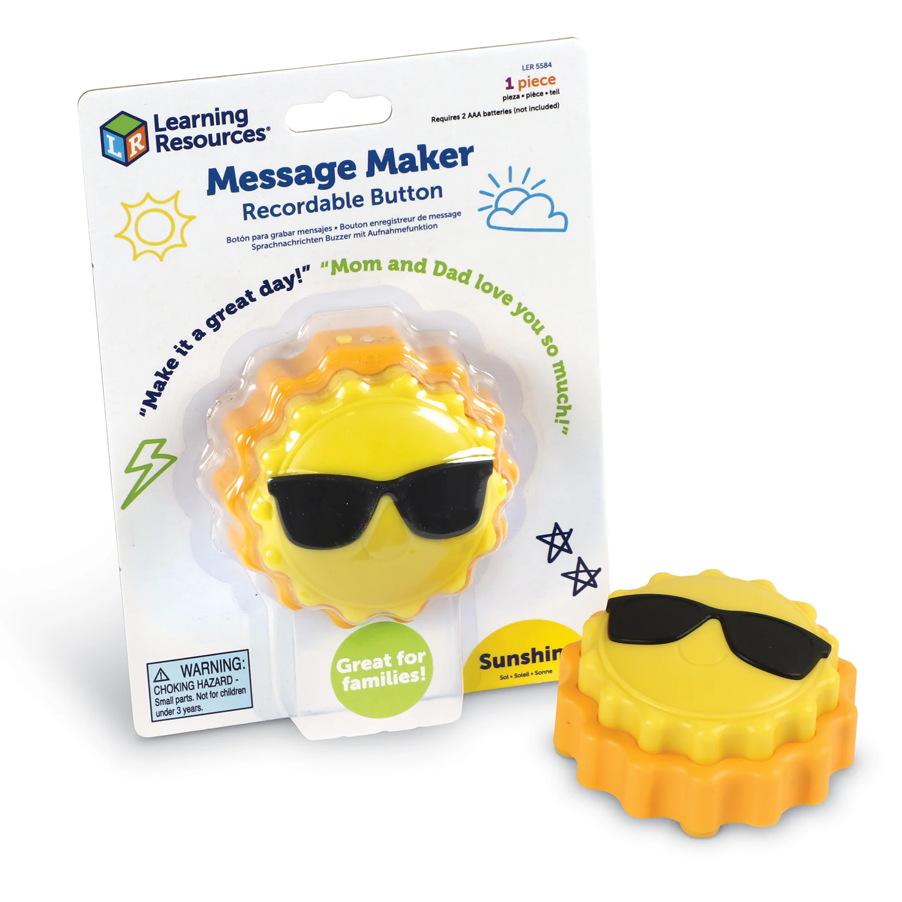 Learning Resources Sun-Shaped Recordable Message Button - Pack of 3 - Image 2