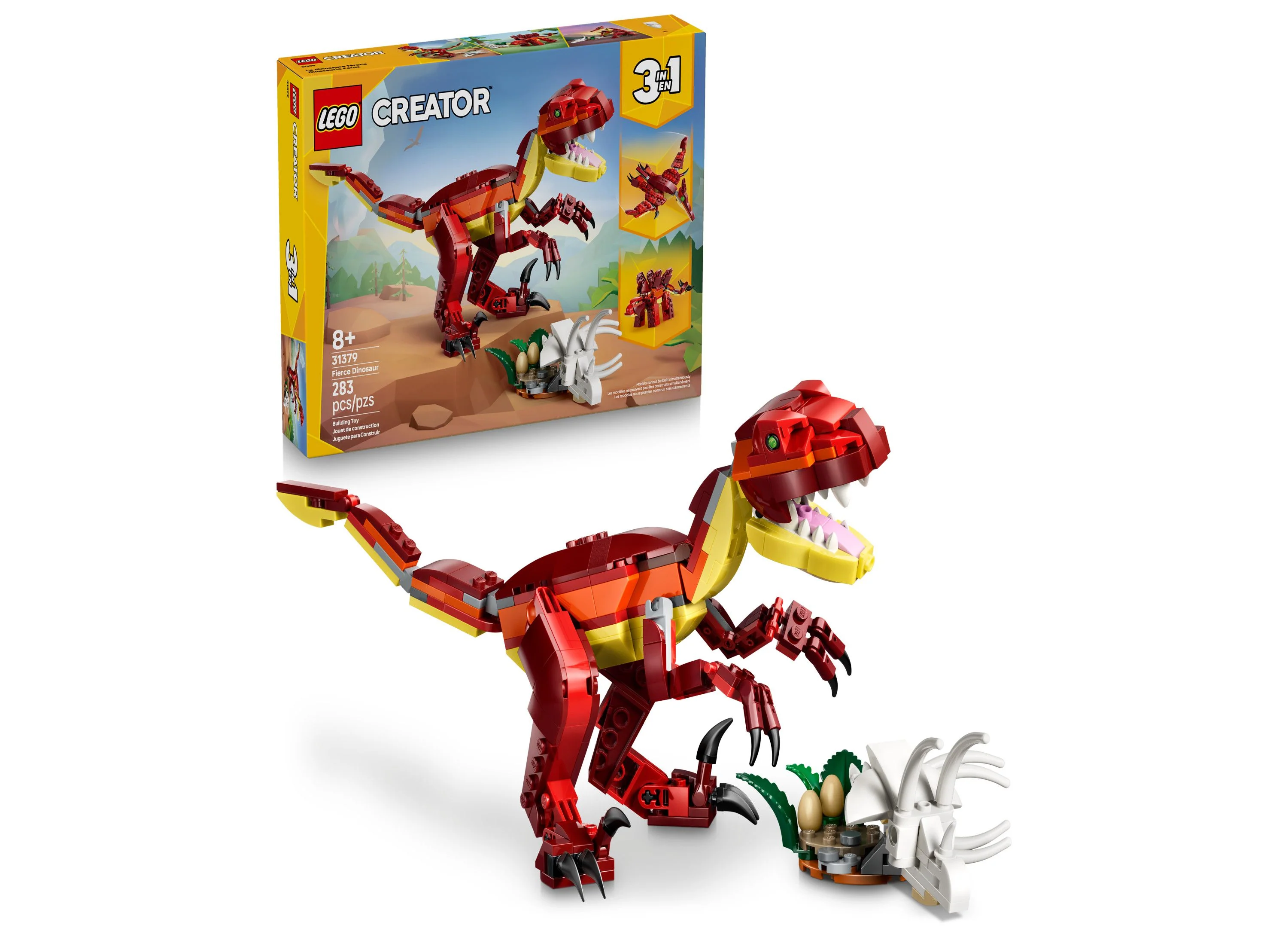 LEGO Creator 3-in-1 Fierce Dinosaur Building Set, 283 Pieces