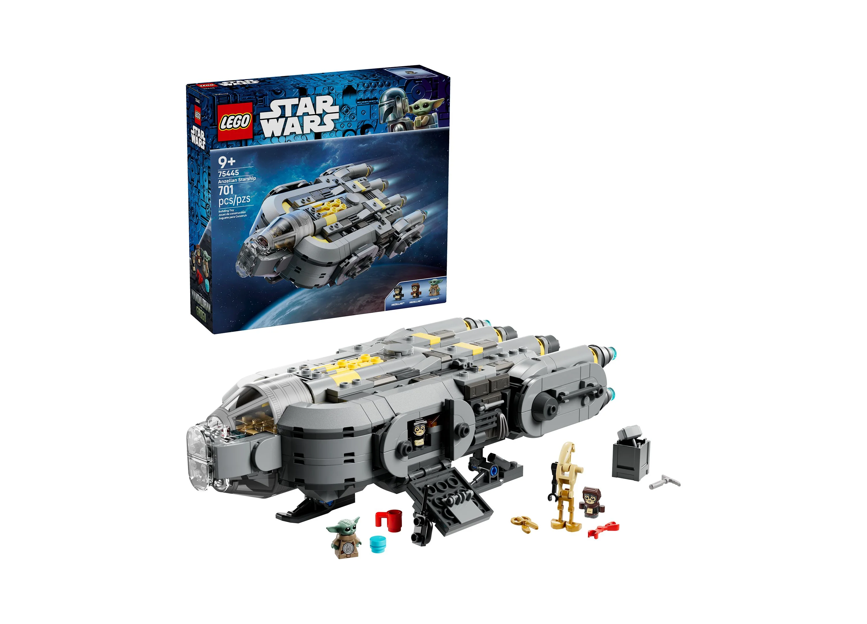 LEGO Star Wars The Mandalorian and Grogu Anzellan Starship Building Set, 701 Pieces
