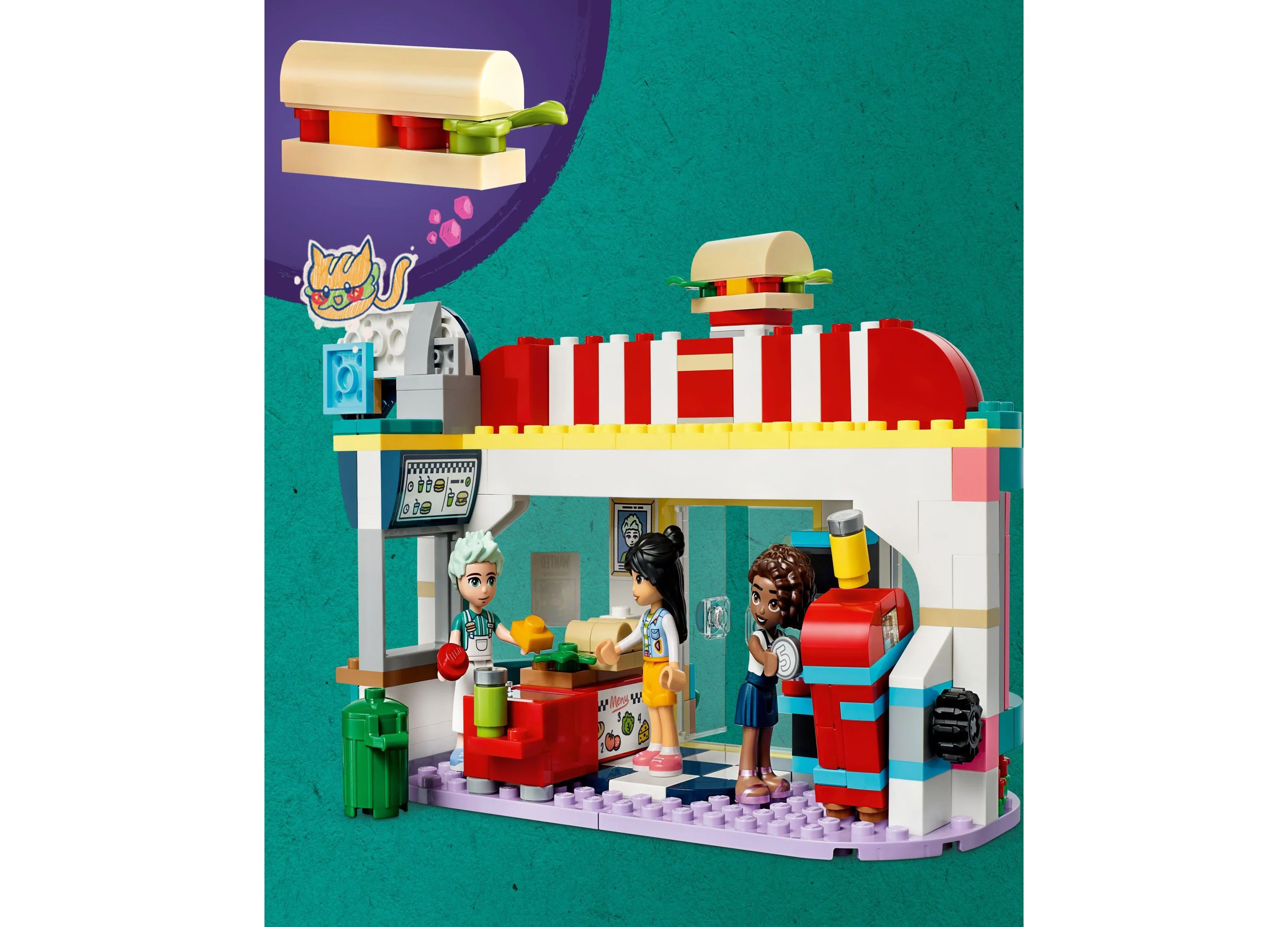 LEGO® Friends Heartlake Downtown Diner 41728 Toy Building Set with Liann, Aliya and Charli Figures - Image 4
