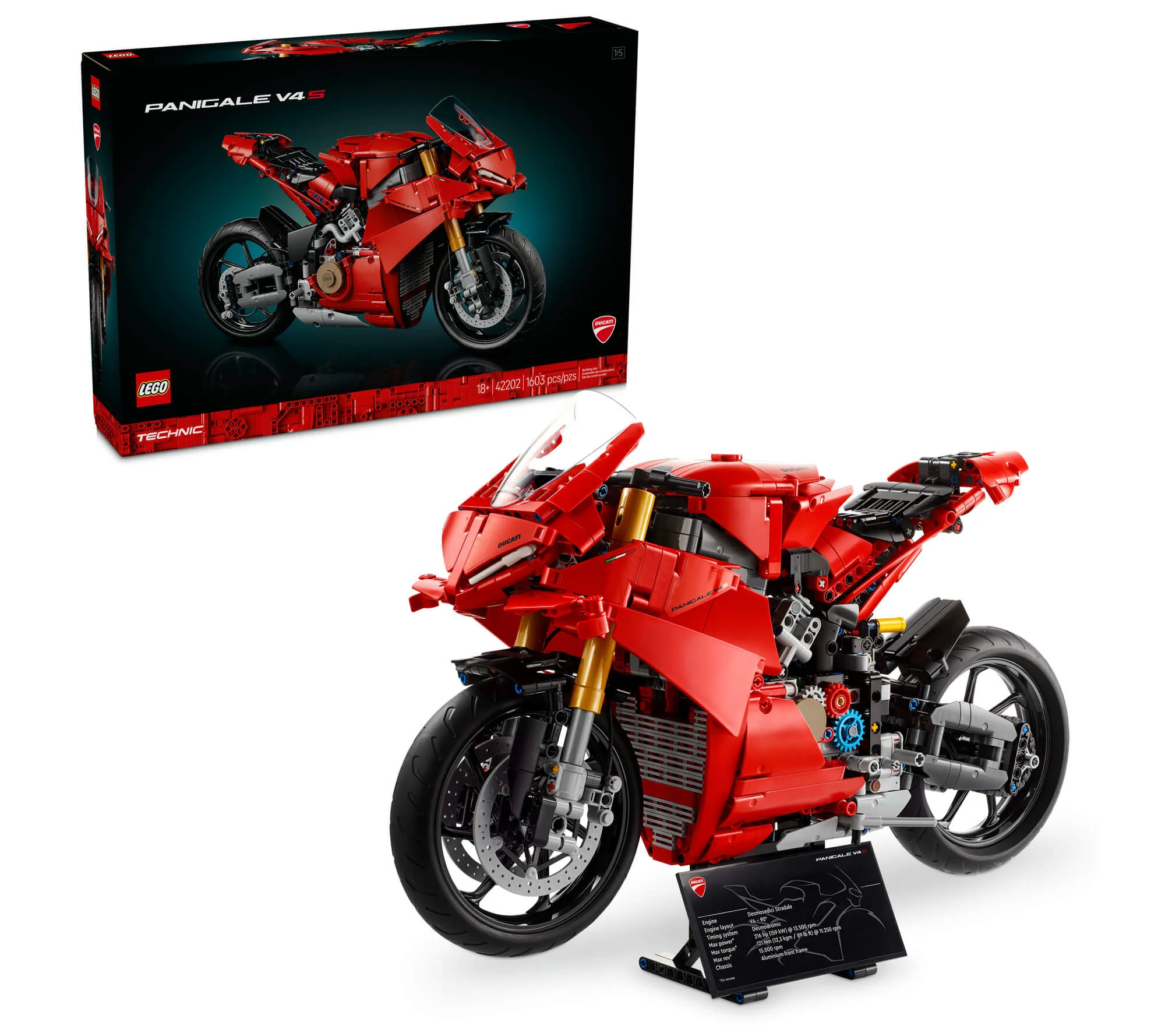 LEGO Technic Ducati Panigale V4 S Motorcycle Model 1,603 Pieces - Iconic Red