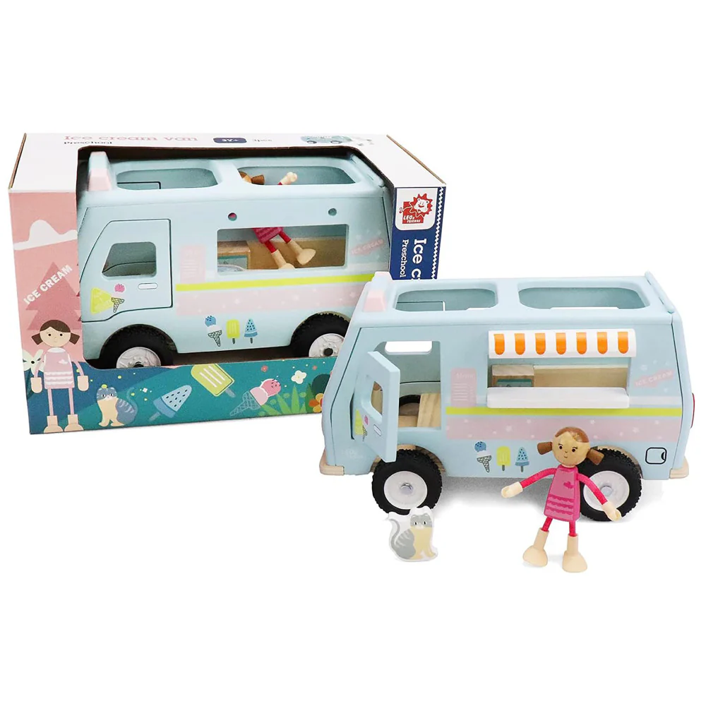 LEO & FRIENDS Wooden Ice Cream Van Playset - Pastel 3 Pieces