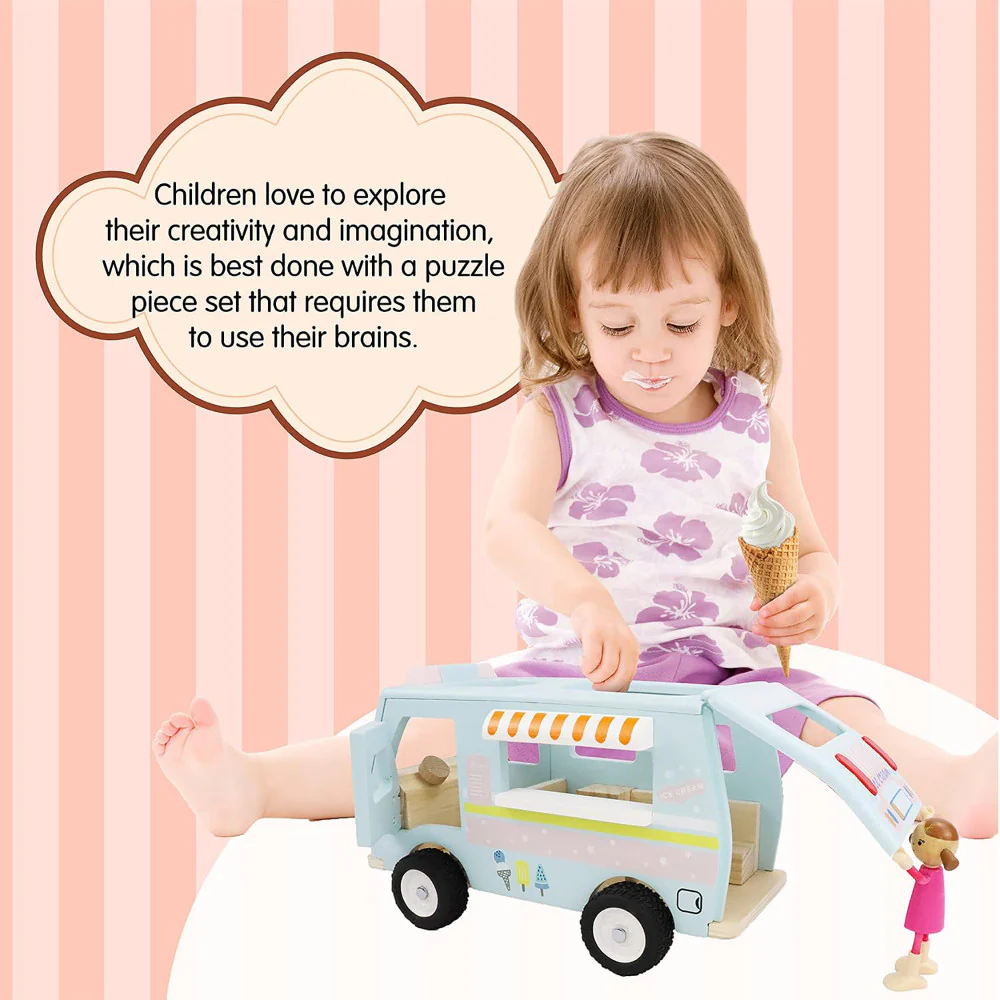 LEO & FRIENDS Wooden Ice Cream Van Playset - Pastel 3 Pieces - Image 6