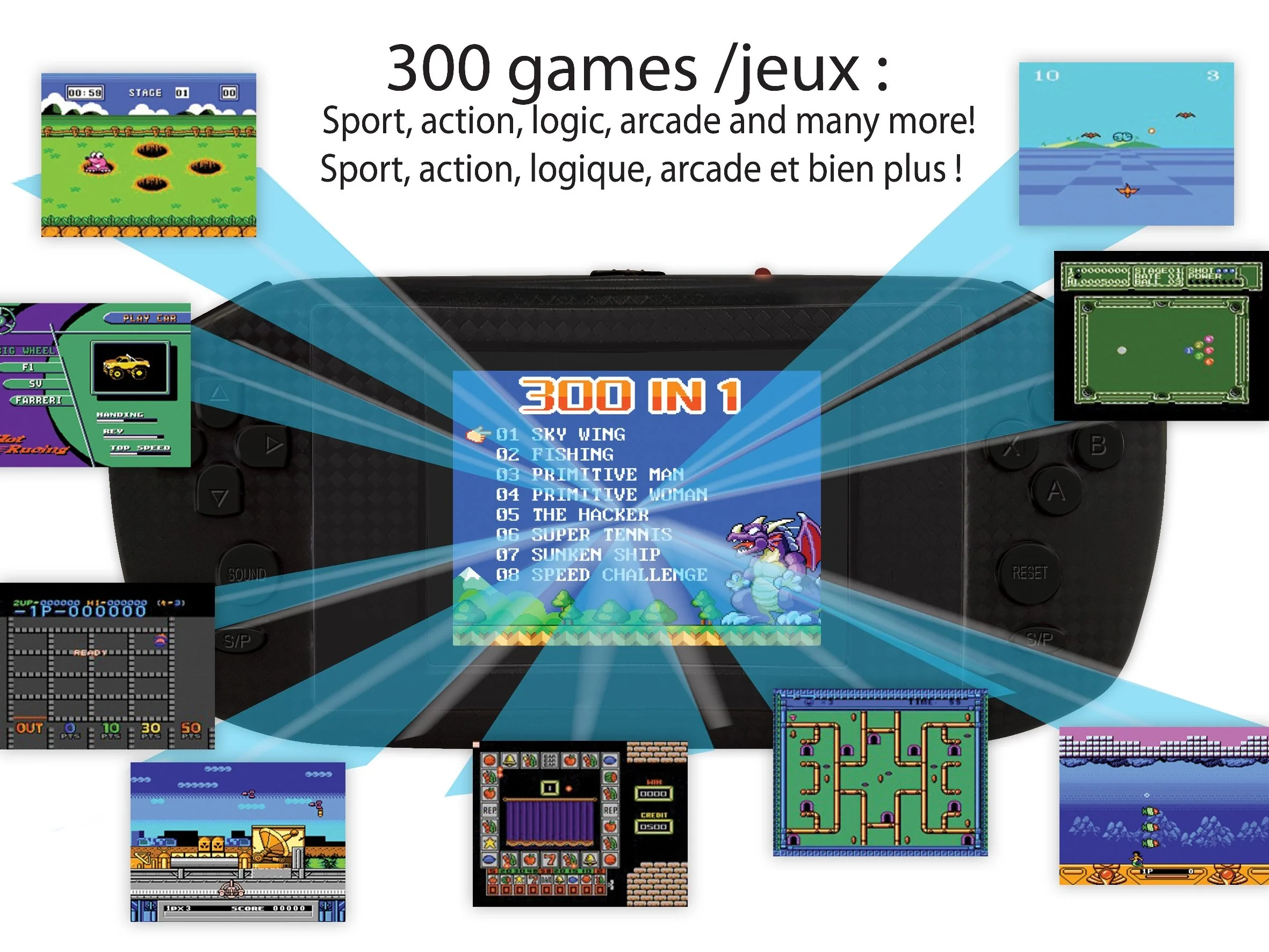 Lexibook Compact Handheld Power Arcade Console, 300 Games, Black - Image 2