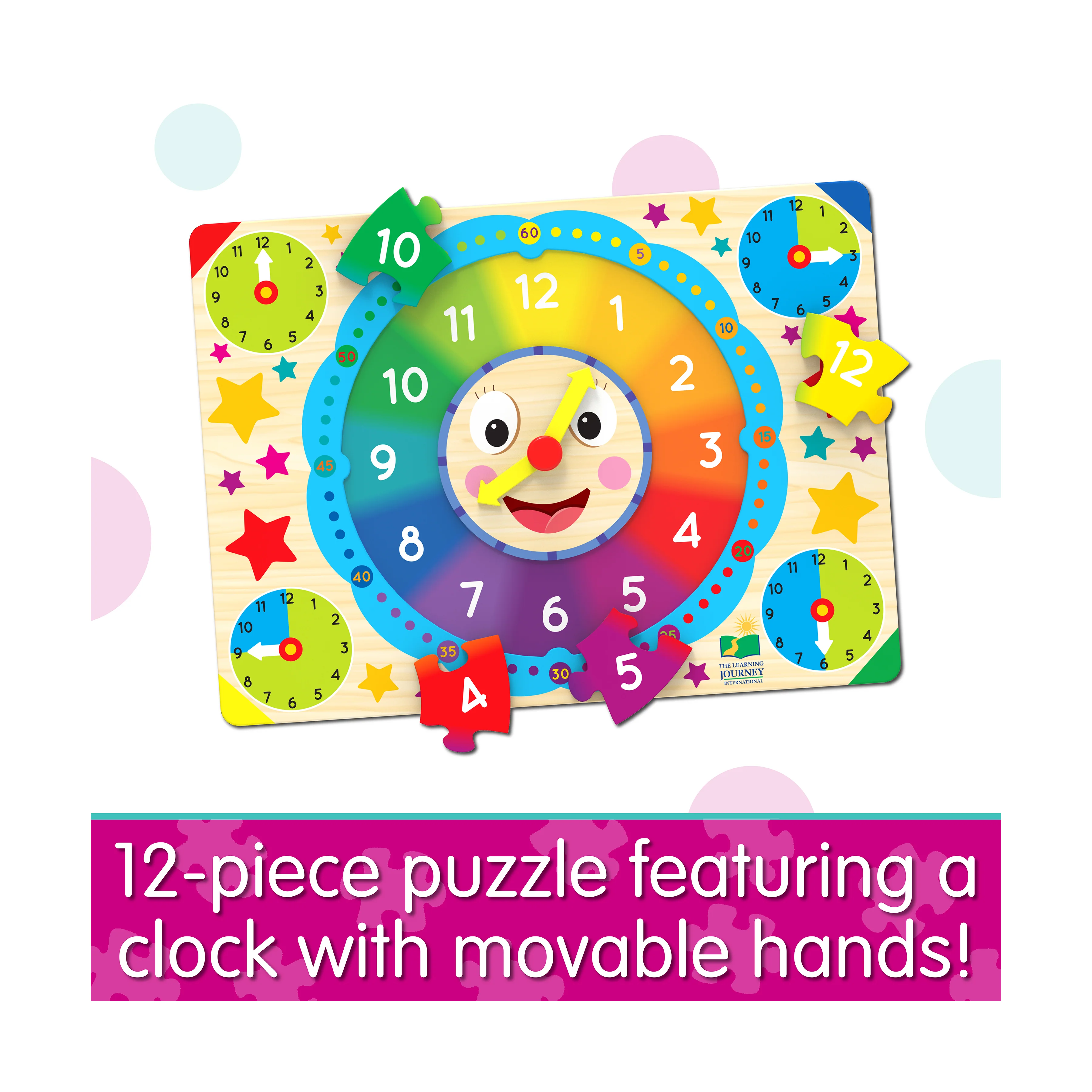 Colorful Time-Telling Lift & Learn Clock Puzzle - 12 pc - Image 4