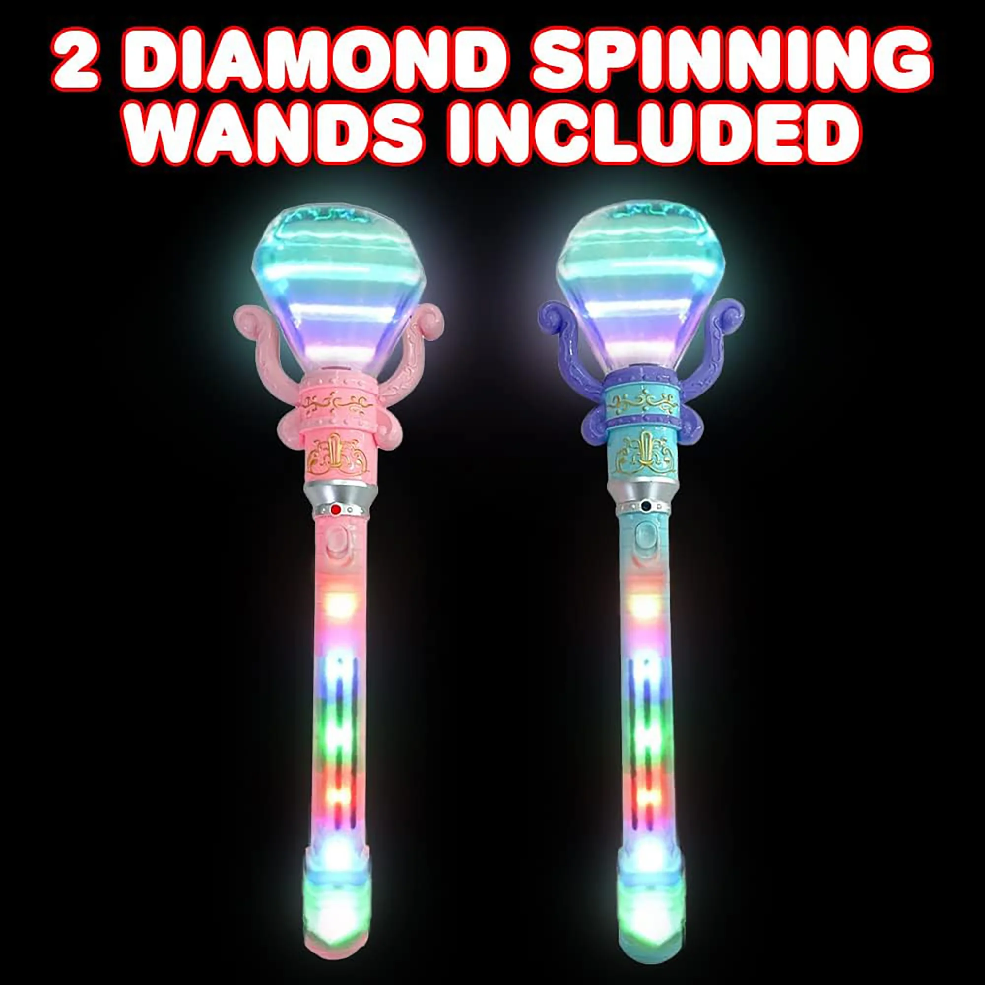 Twinkling Diamond LED Spinning Wands - 2pc Set, Pink & Blue - Image 2