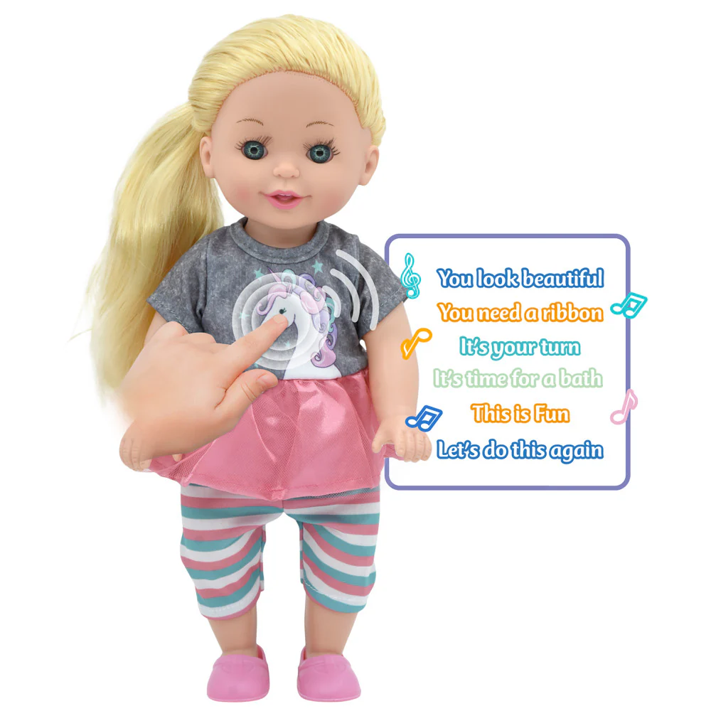 Lil Tots 14" Unicorn-Themed Talking Pet Grooming Playset with Doll - Pink/Grey/Green - Image 3