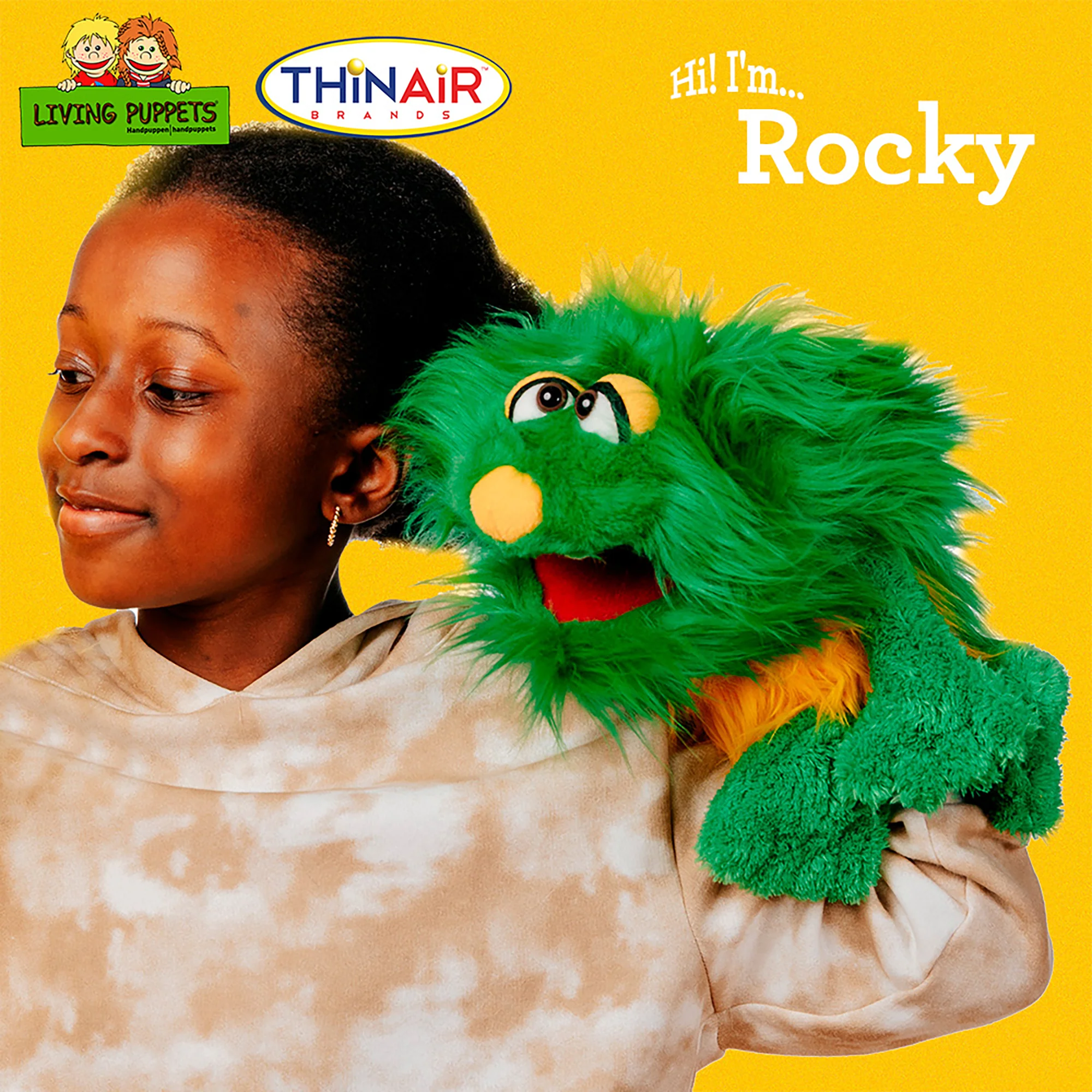 Living Puppets Rocky The Green Friendly Monster - 16" Plush Hand Puppet - Image 3