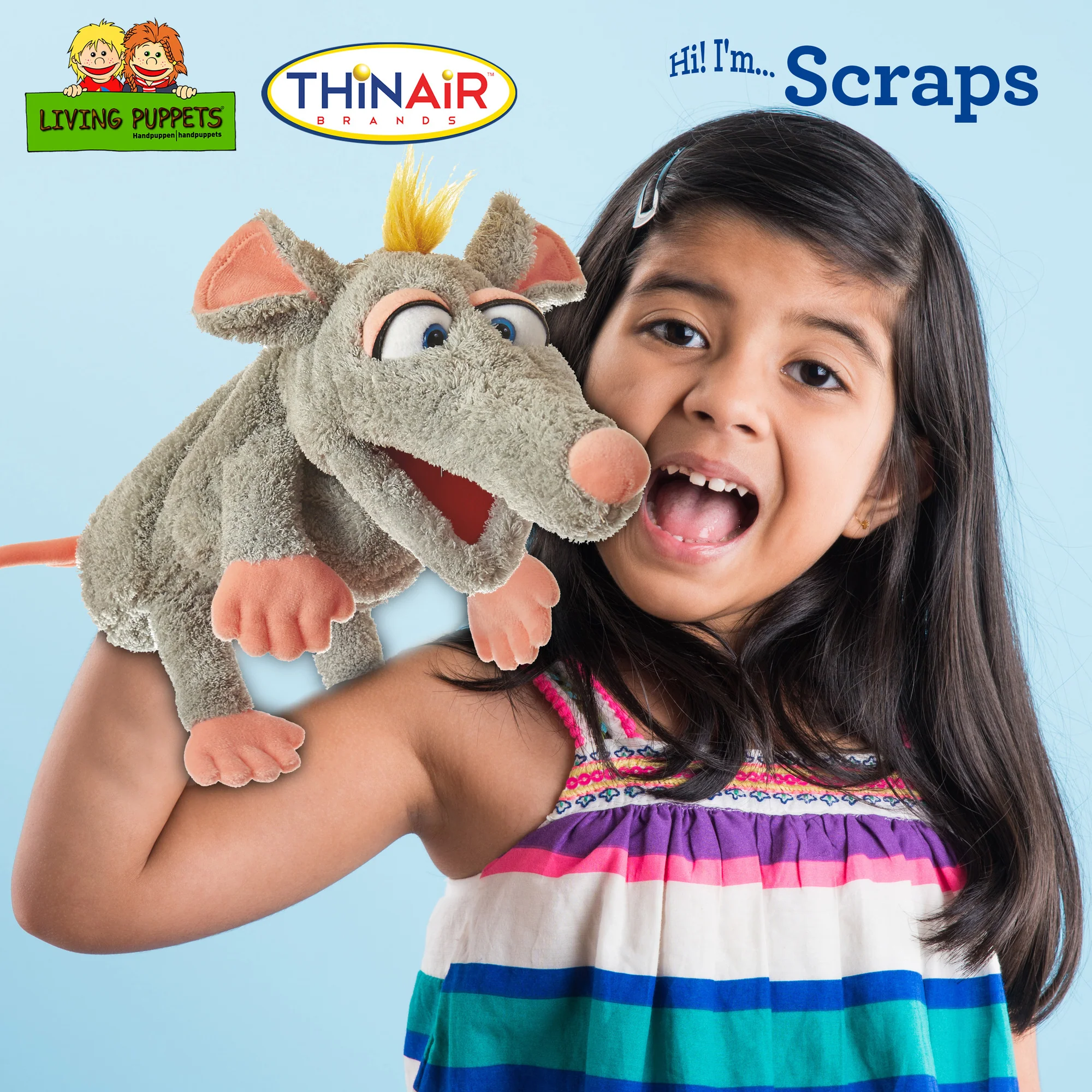 Living Puppets Handmade Scraps The Grey Mouse 12" Plush Hand Puppet - Image 3