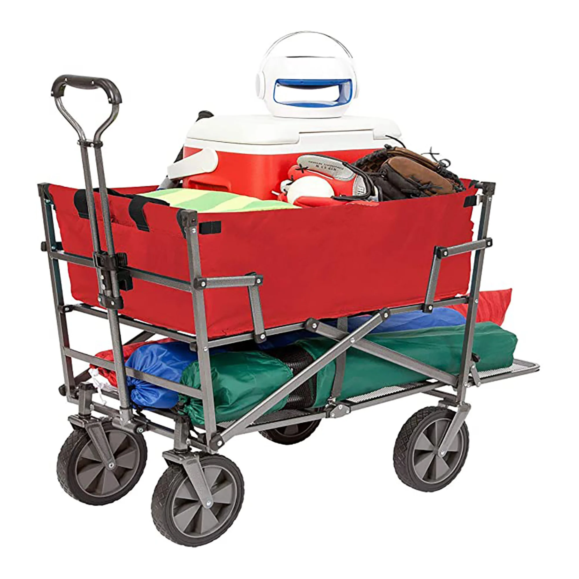 Mac Sports Double Decker Wagon: Red - Collapsible Outdoor Utility Garden Cart, 150 Lb Capacity - Image 2