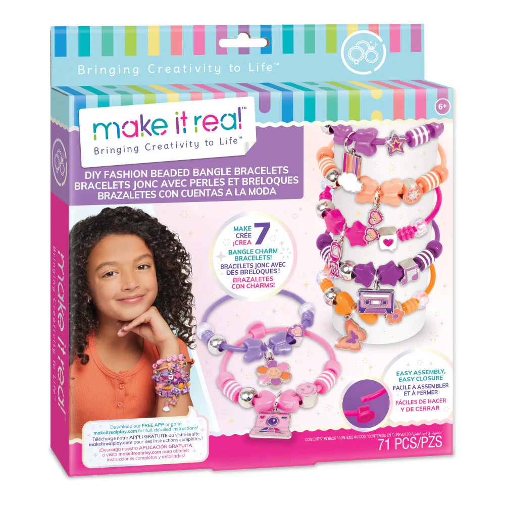 Make It Real DIY Fashion Beaded Bangle Bracelets Kit - Creative Jewelry Making Set for Kids Ages 8+