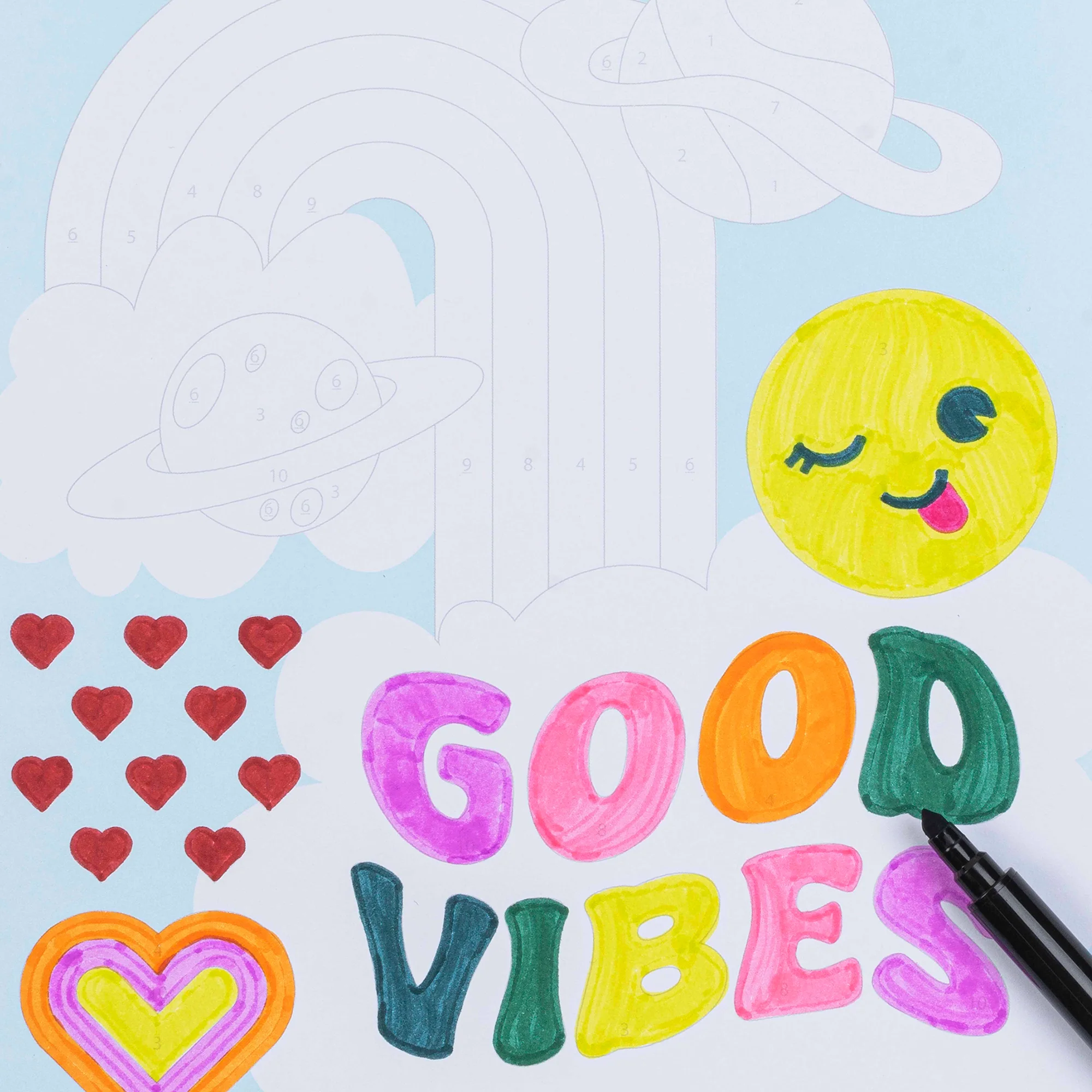 Good Vibes Marker Color By Number Kit With 12 Designs - Image 4