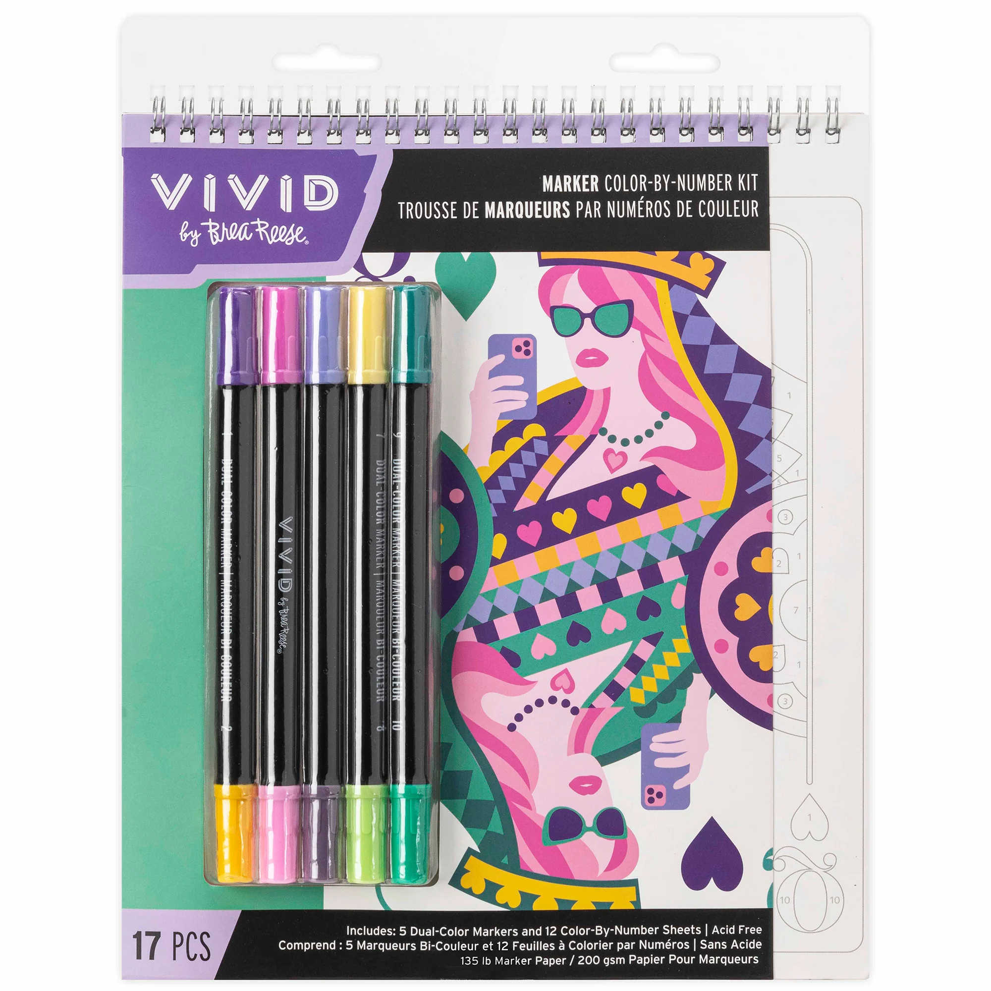 Vivid By Brea Reese Queen Of Hearts Color By Number Marker Pad With 12 Pages