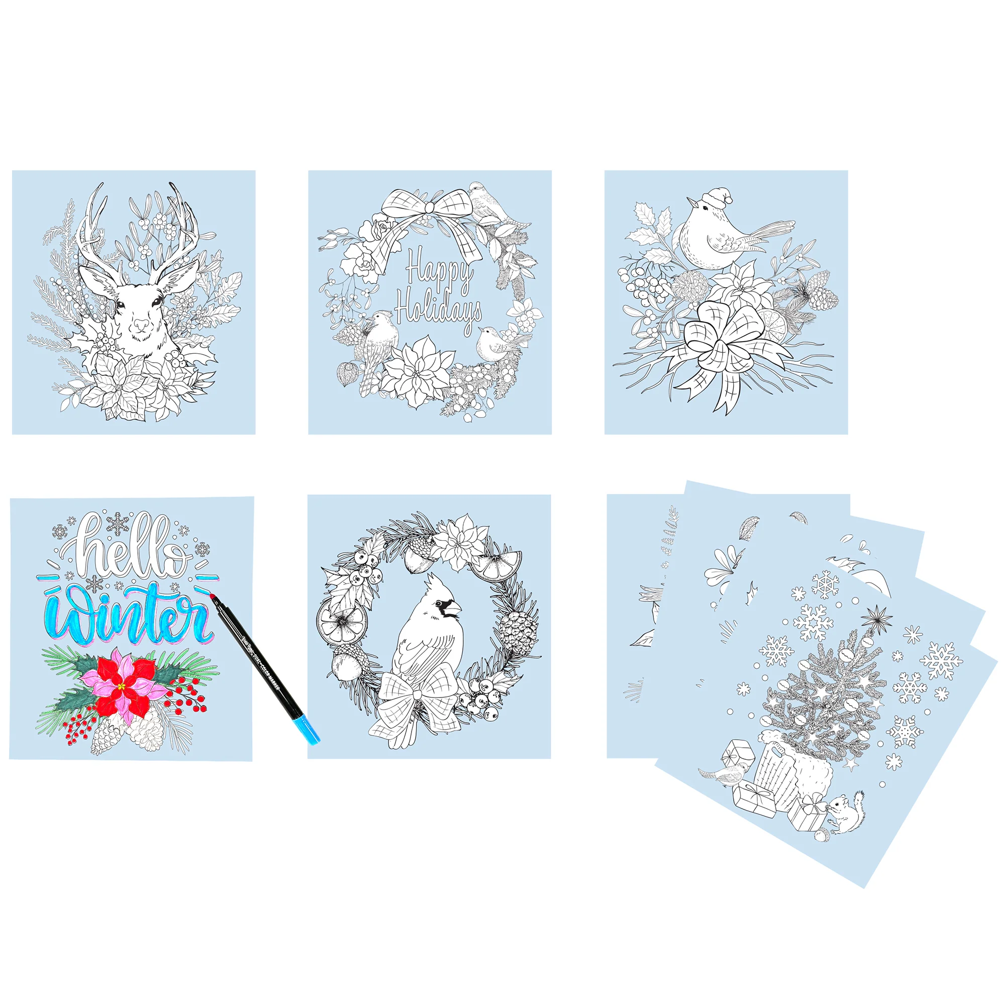 Vivid By Brea Reese Cardinal Holiday Marker Coloring Kit With 12 Pages And 5 Dual-Sided Markers - Image 2