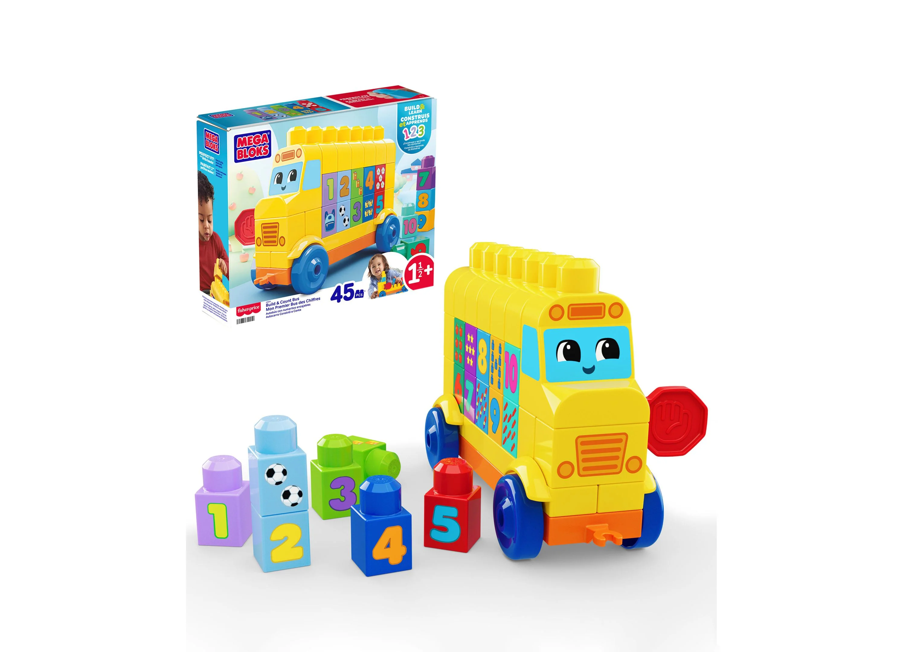 Mega Bloks First Builders Build & Count Bus, 45 Pieces