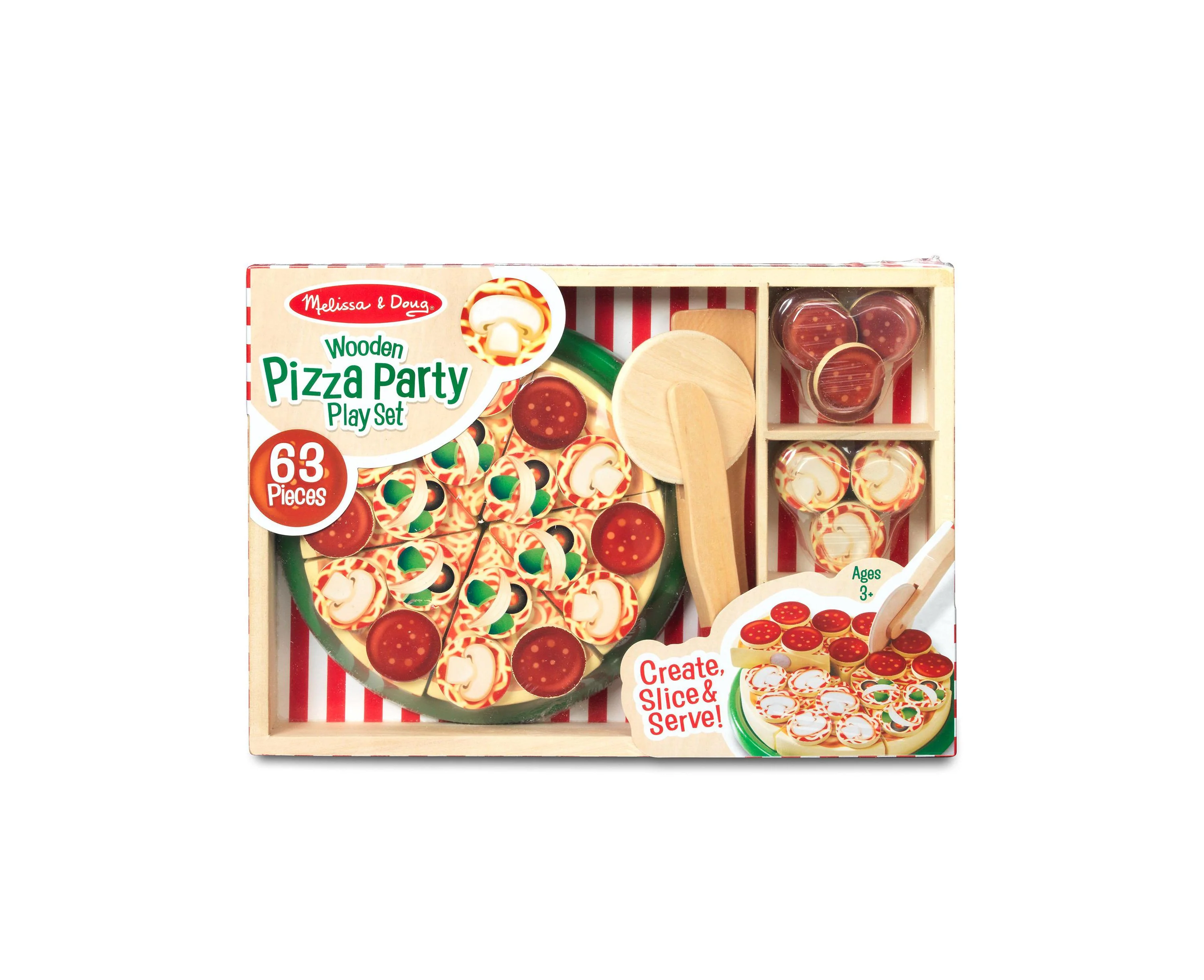Melissa & Doug Pizza Party Wooden Play Food Set with Toppings - Image 7