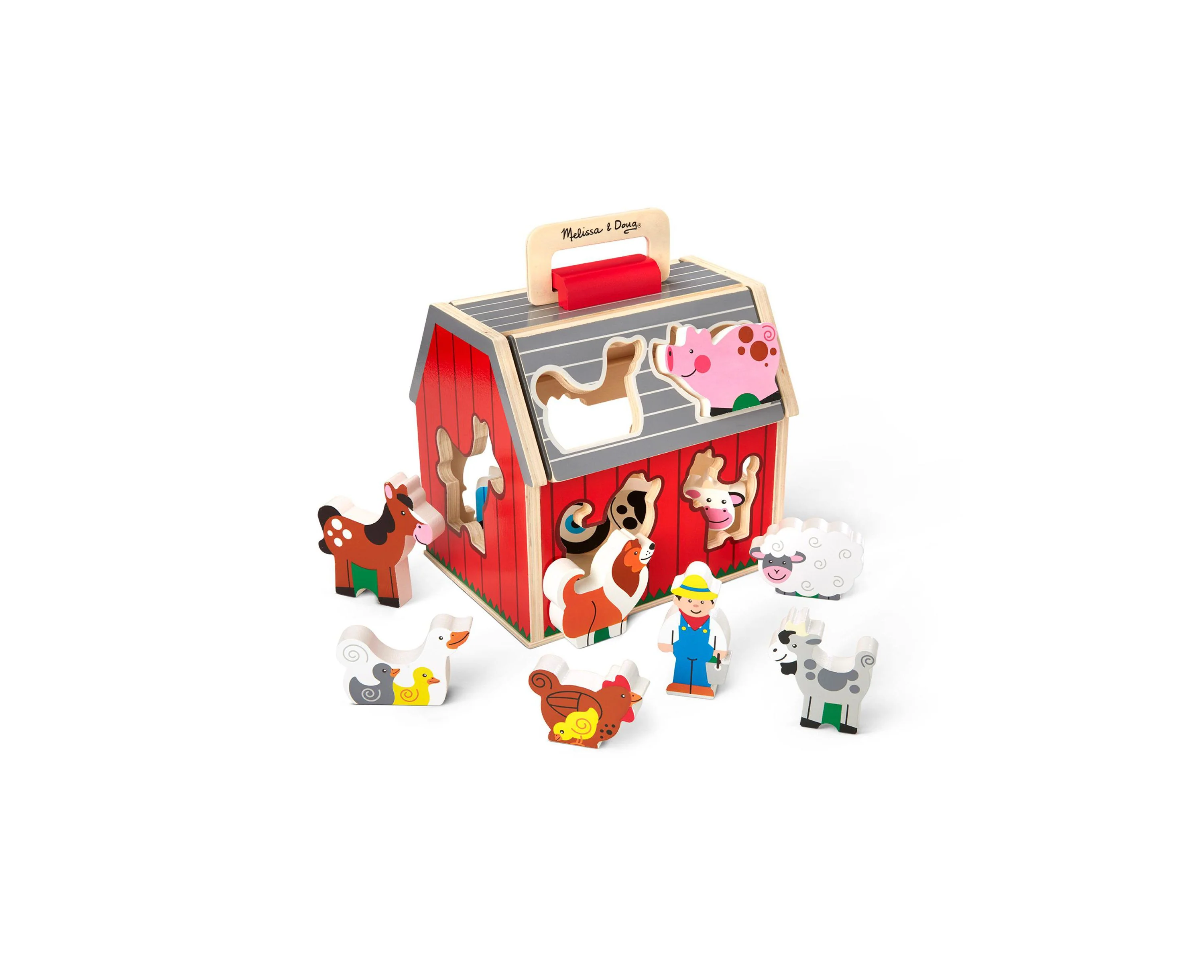 Melissa & Doug Take-Along Sorting Barn - 11-Piece Wooden Shape Sorter & Farm Playset For Ages 2+ - Image 4