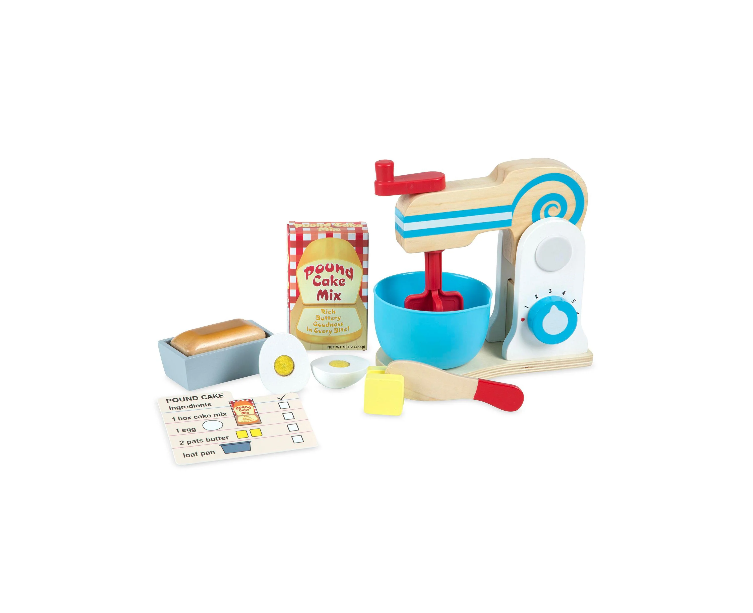 Melissa & Doug Wooden Make-a-Cake Mixer Set - 11-Piece Play Food and Kitchen Accessories