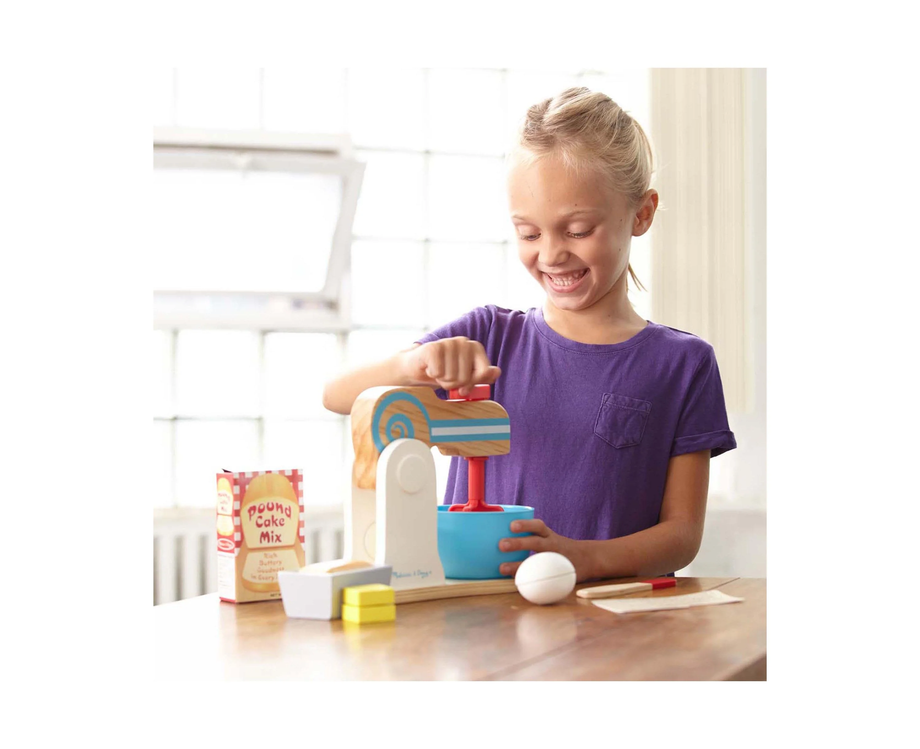 Melissa & Doug Wooden Make-a-Cake Mixer Set - 11-Piece Play Food and Kitchen Accessories - Image 3