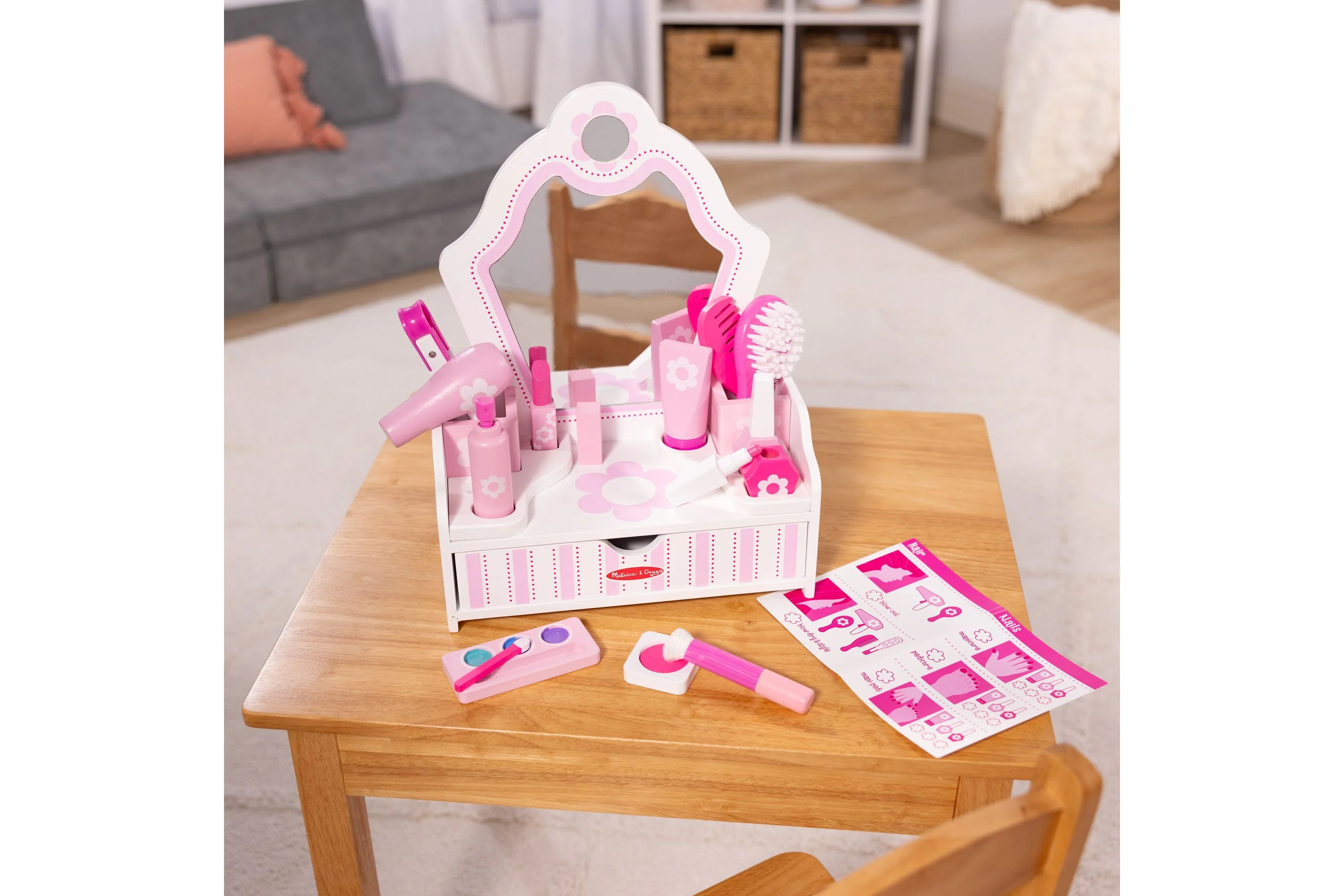 Melissa & Doug Beauty Salon Play Set With Wooden Vanity And Mirror - Image 11