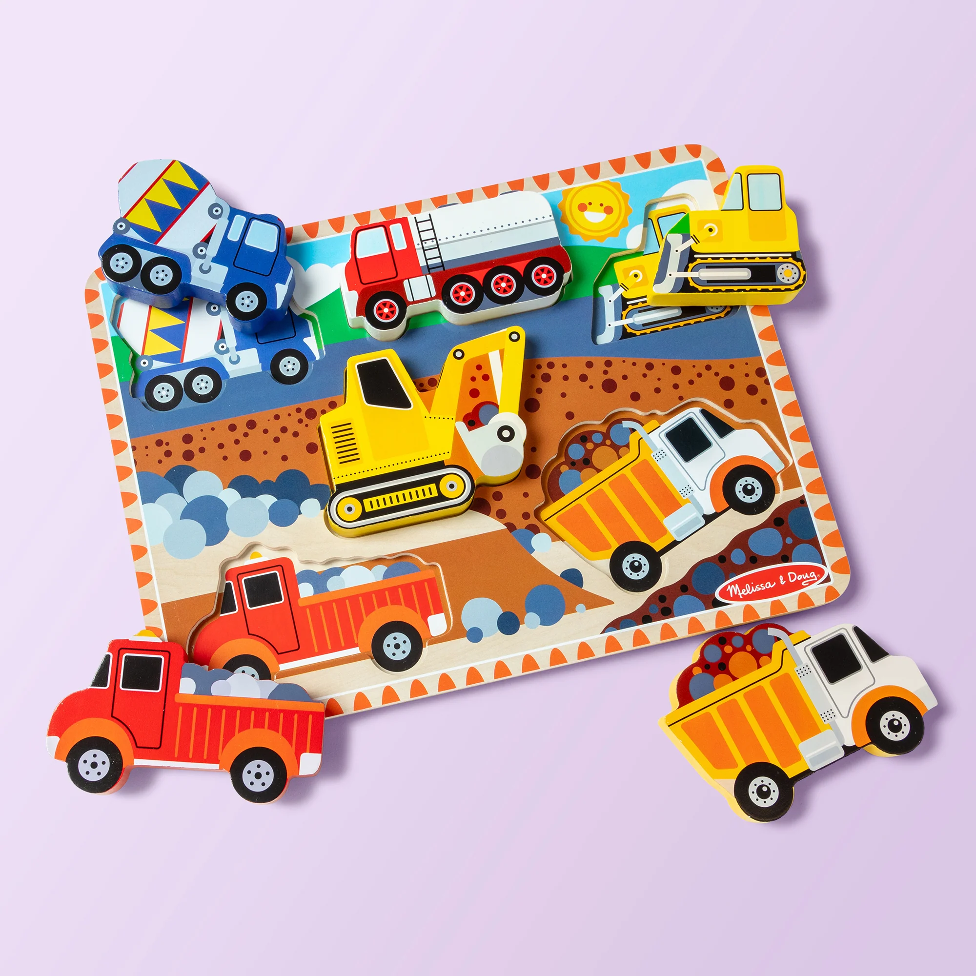 Melissa & Doug Construction Vehicles 6-Piece Wooden Chunky Puzzle - Image 6