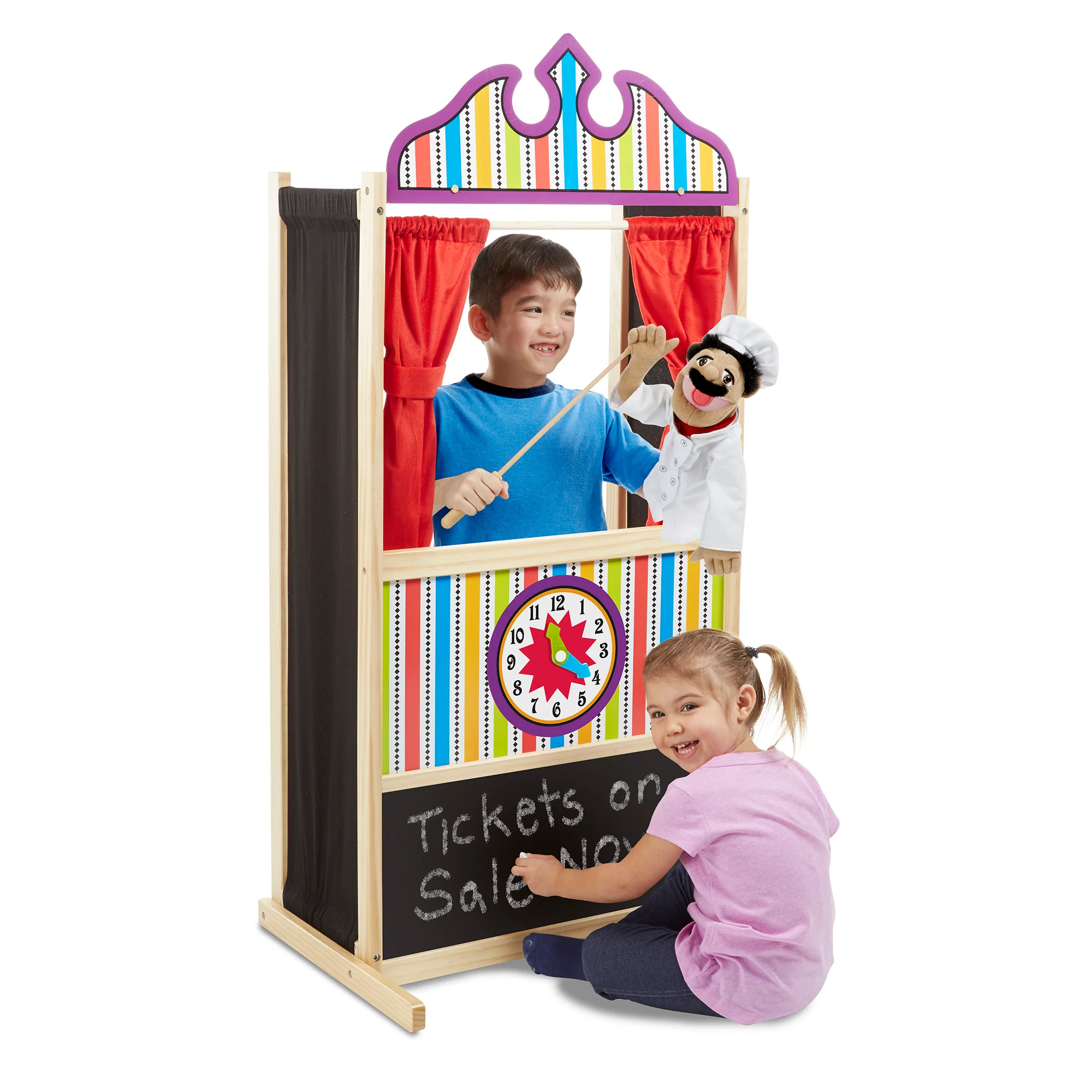 Melissa & Doug Deluxe Wooden Puppet Theater - Imaginative Play Stage - Image 2