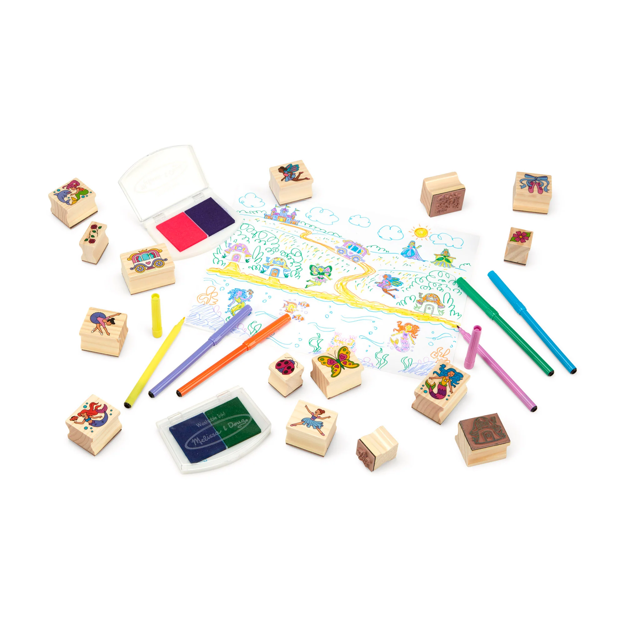 Melissa & Doug Fairy Tale Deluxe Wooden Stamp & Coloring Set - Image 2