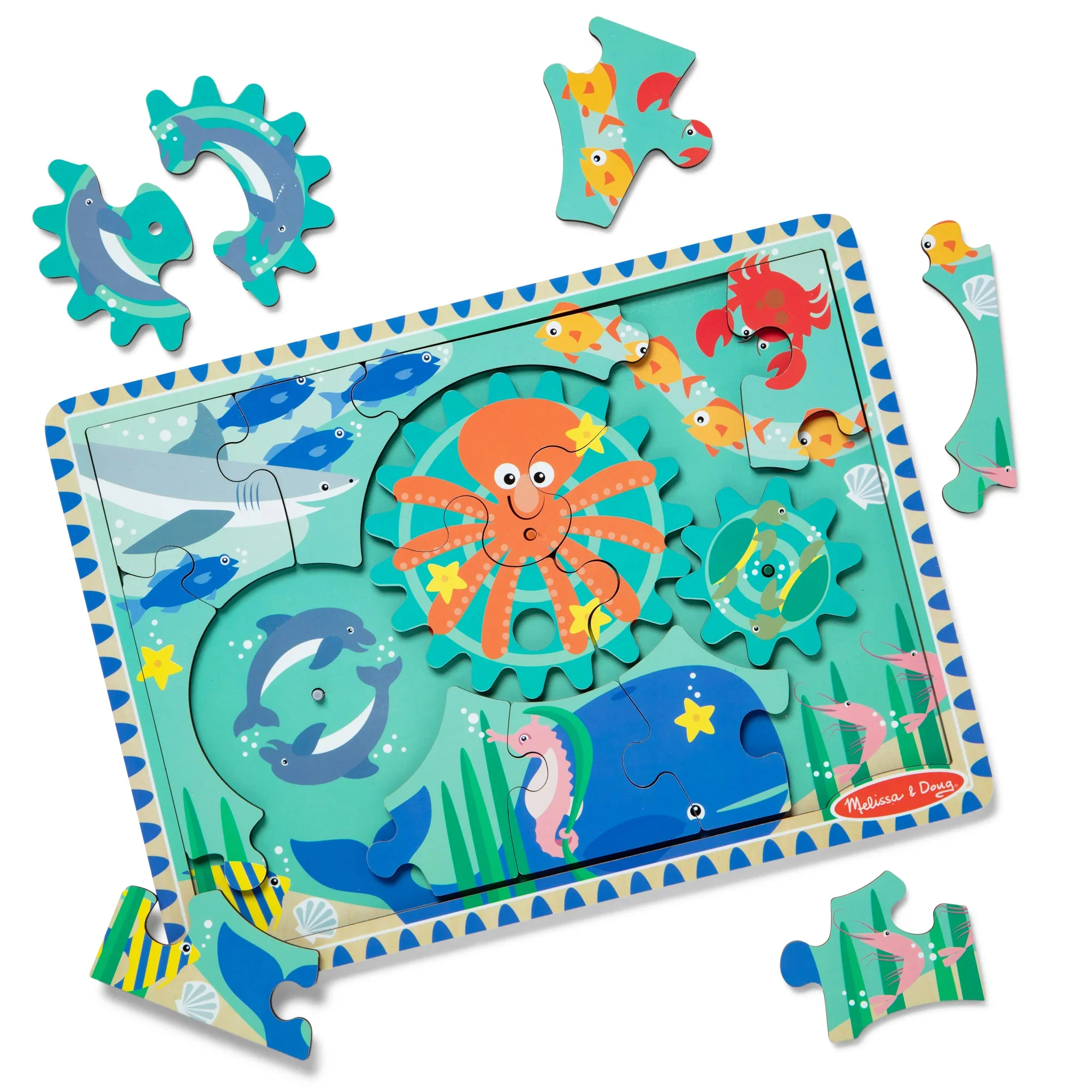 Melissa & Doug Underwater Adventure Wooden Gear Puzzle - Ocean Theme - Image 2