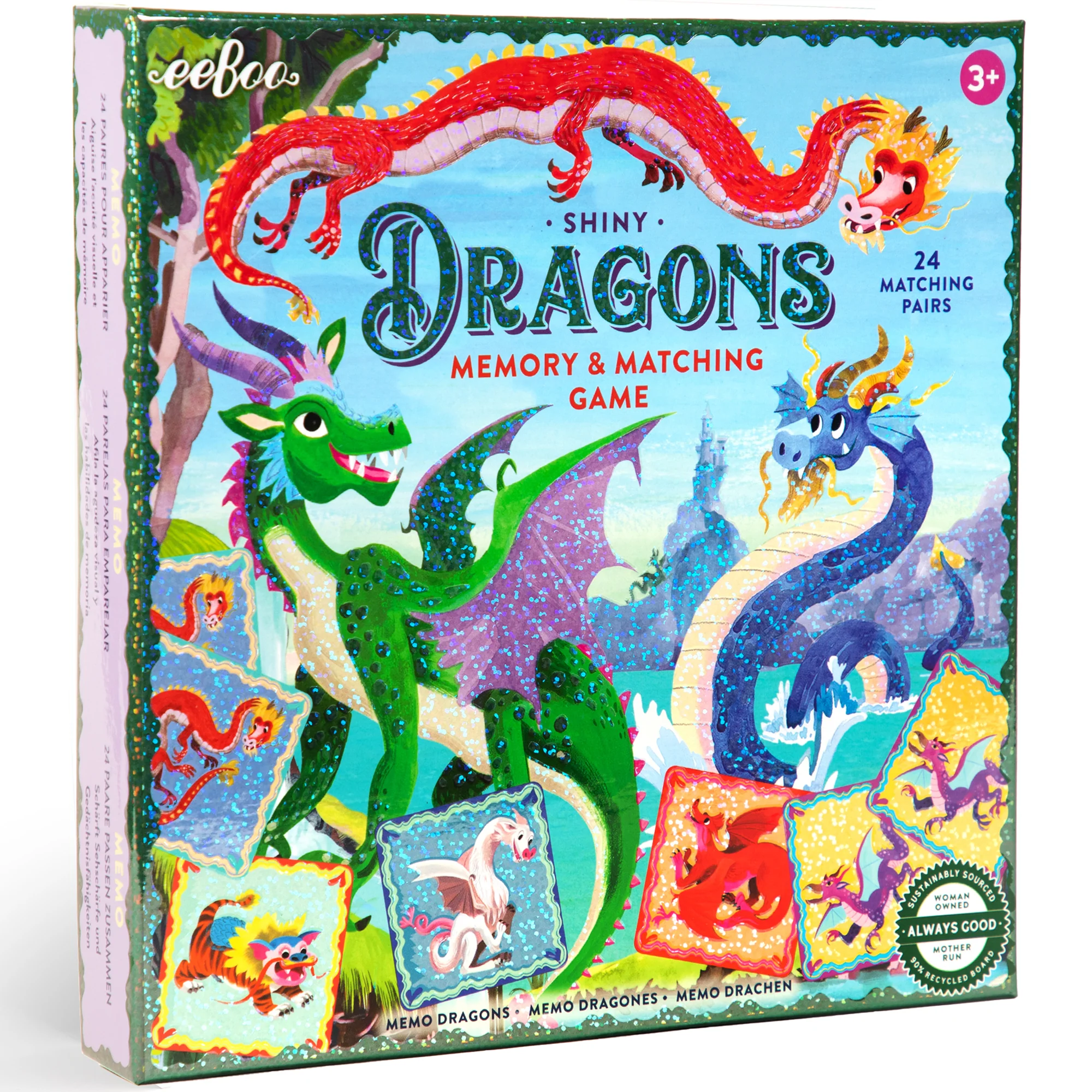 eeBoo Shiny Dragons Memory & Matching Game With Foil-Embellished Tiles