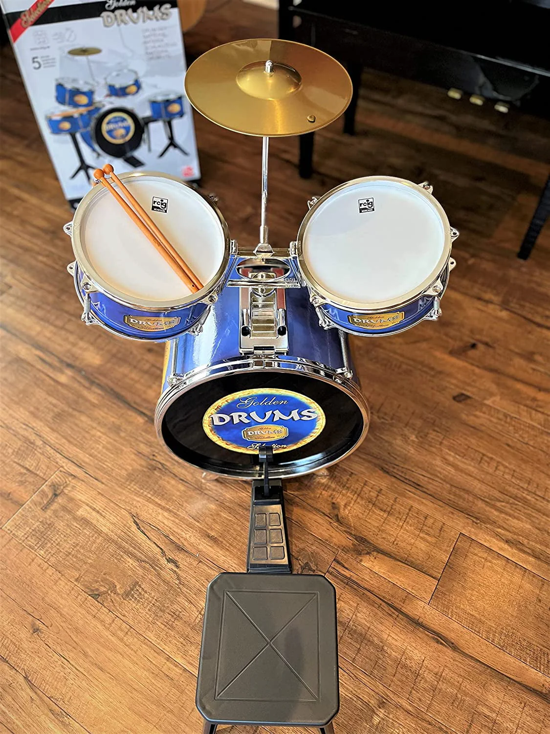 KsmToys Kids' Complete Metal Drum Set - Includes Stool and Drumsticks