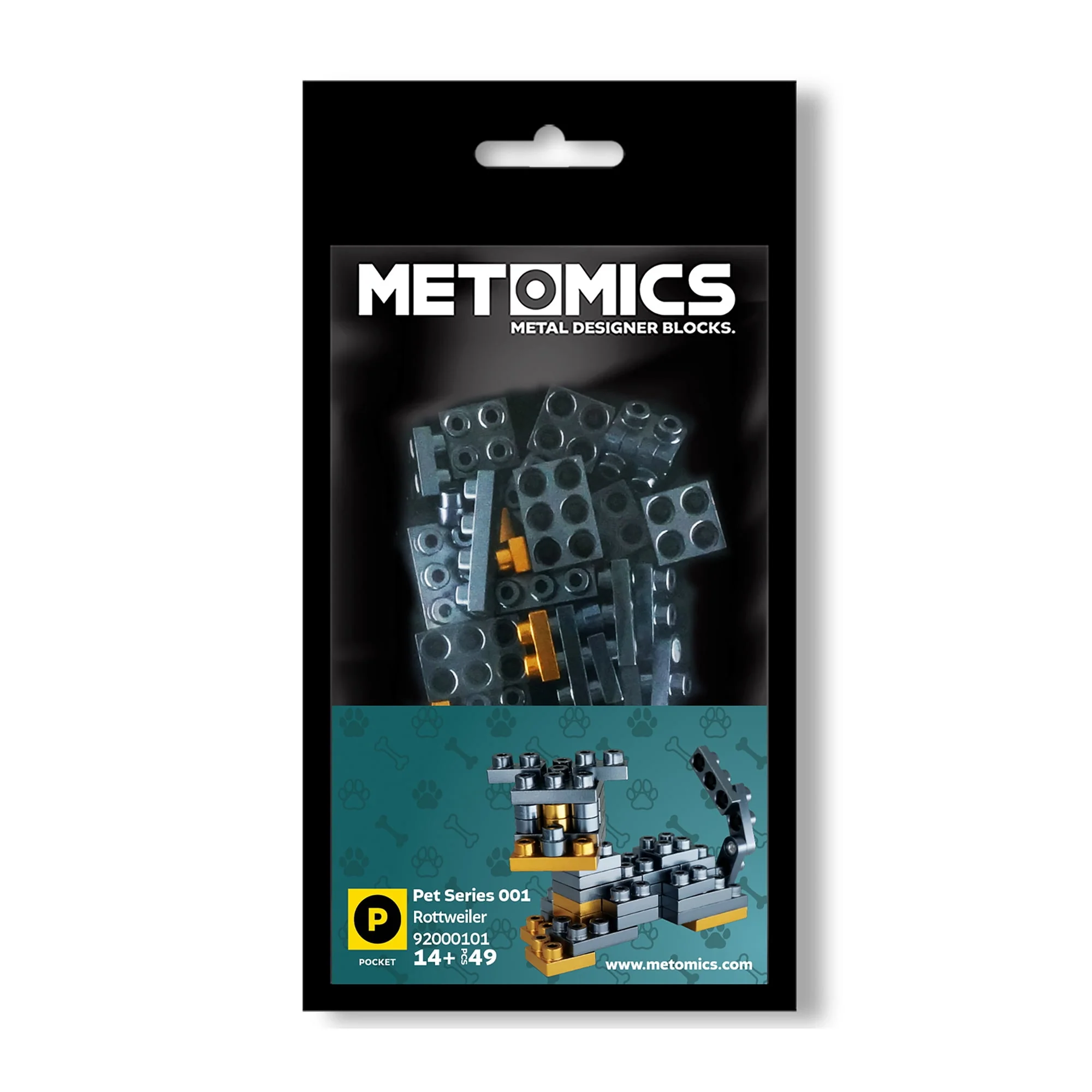Metomics Pocket Pet Rotweiler Dog 49pc - Aztec Gold and Charcoal Black - Image 2