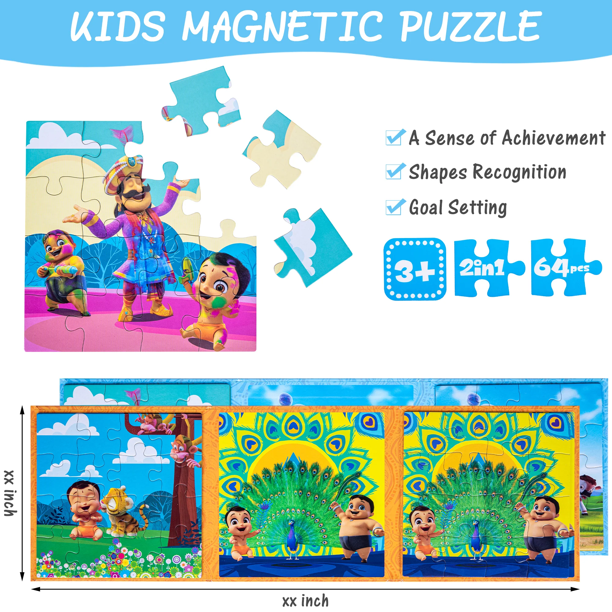 Mighty Little Bheem 2 Pack Magnetic Jigsaw Puzzles – 16 pc