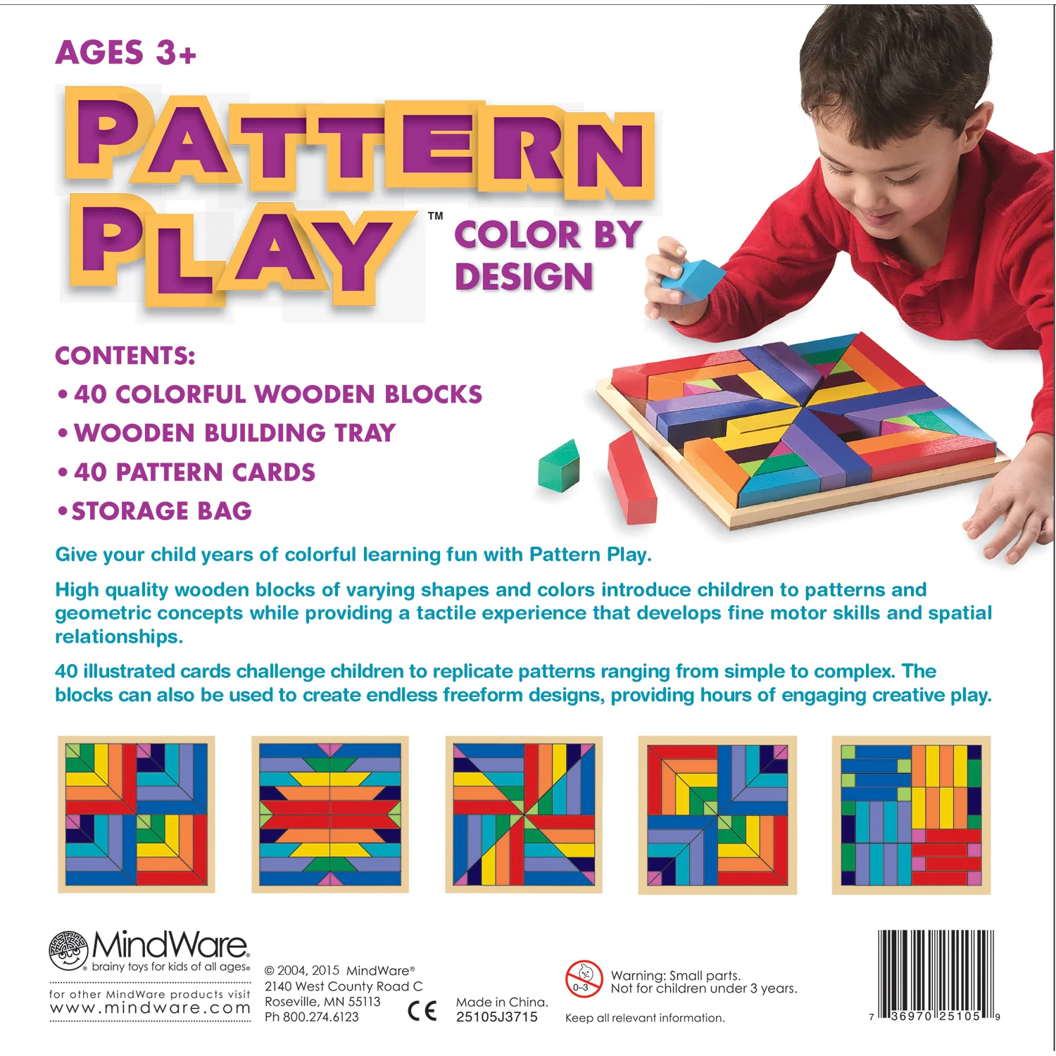 MindWare Pattern Play Colorful Wooden Block Set - 40 Pieces - Image 2