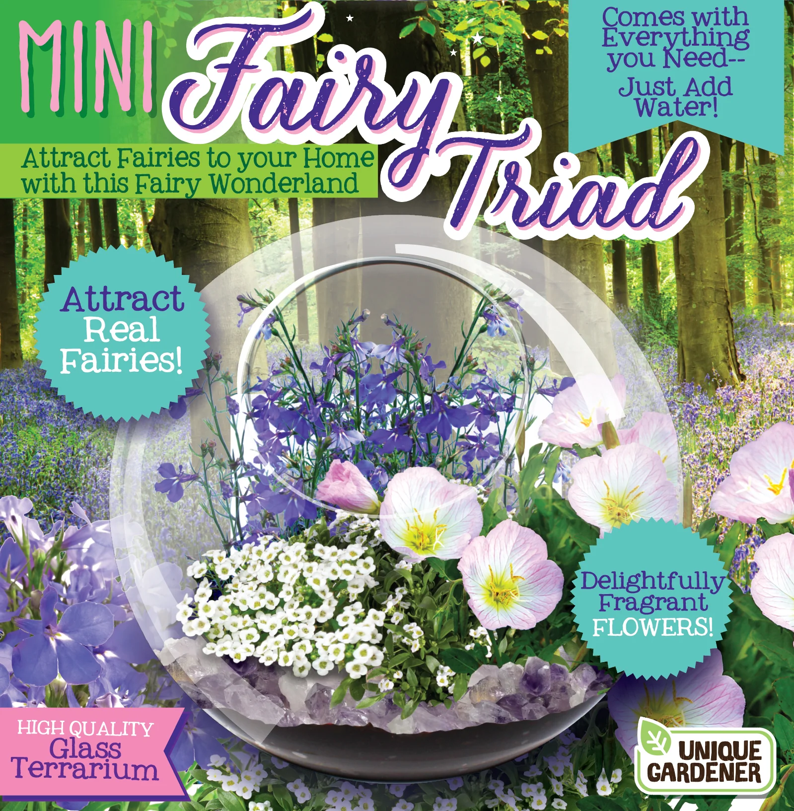 Enchanted Garden Mini Fairy Triad Glass Terrarium Kit - Image 2