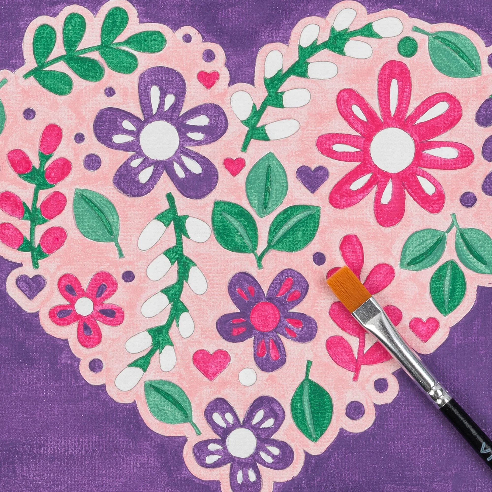 Mini Paint By Number: Flower Heart 6x6 Canvas Kit - Image 4