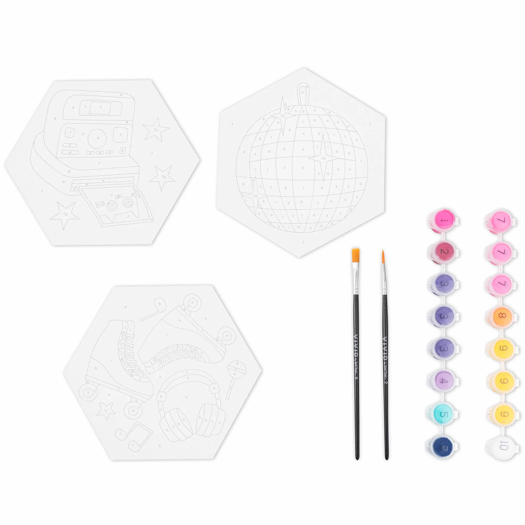 Hexagon Shape Retro 70s Paint By Number 3-Pack Canvas Kit - Image 3