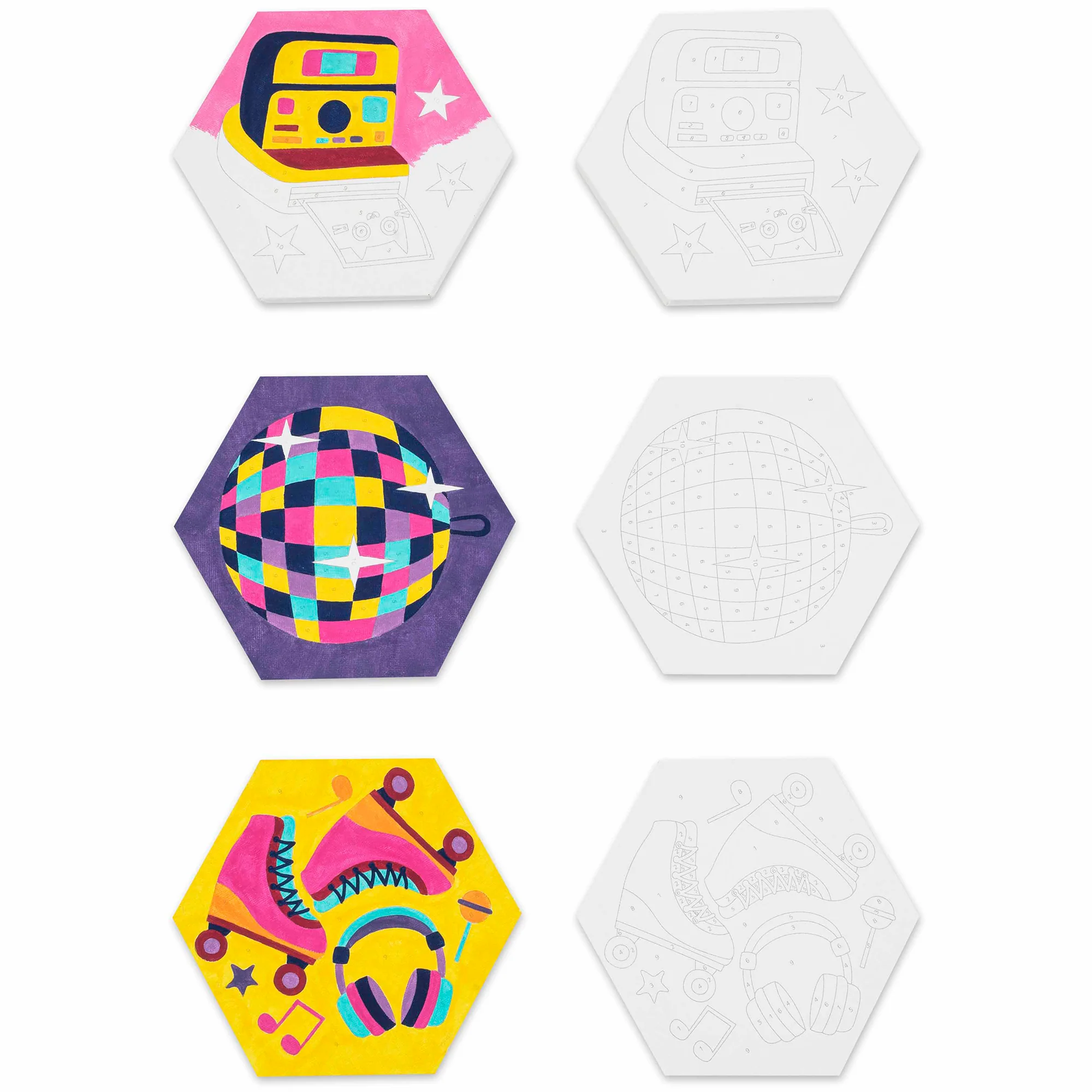 Hexagon Shape Retro 70s Paint By Number 3-Pack Canvas Kit - Image 4