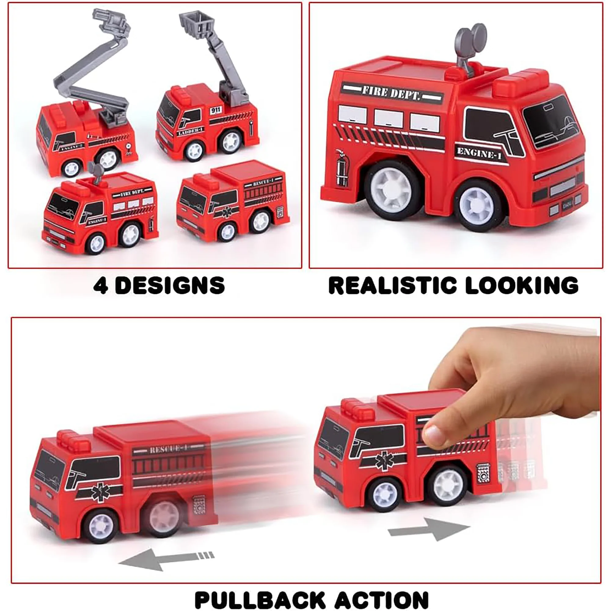 24pc Mini Fire Truck Pullback Playset - Image 3
