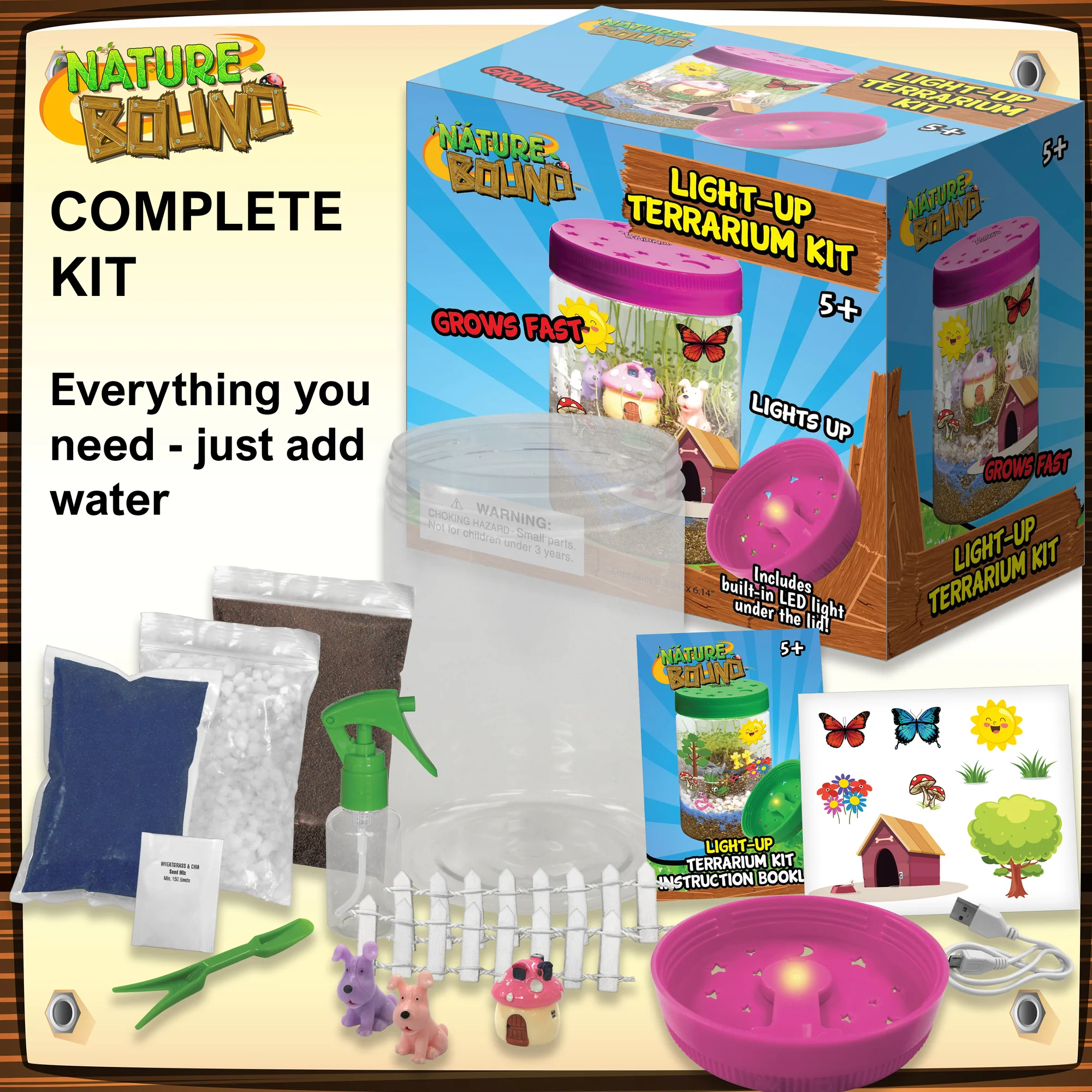 Nature Bound Light-Up Terrarium Kit – Pink Mini Garden Jar with LED for Kids 5+ - Image 2